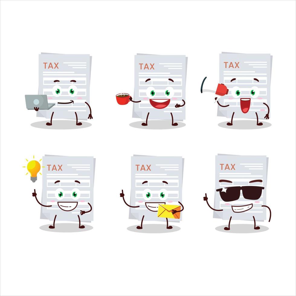 Tax payment cartoon character with various types of business emoticons vector