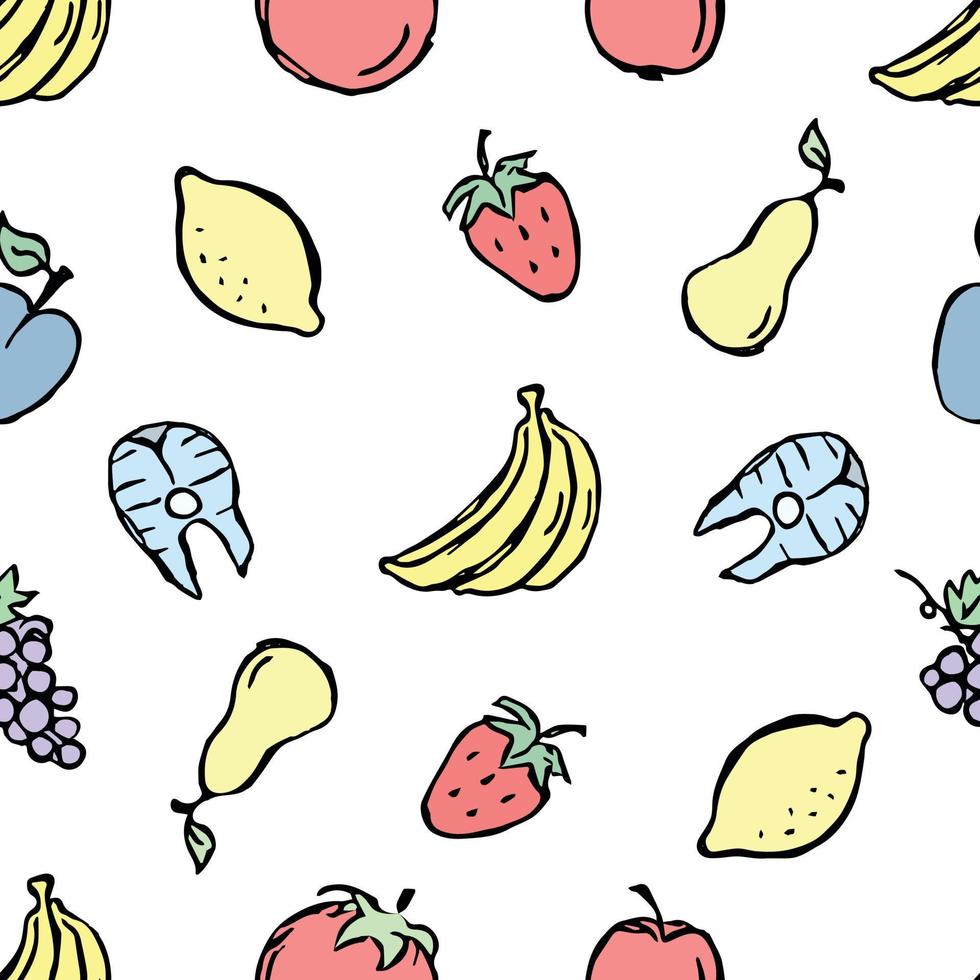 Seamless pattern with food icons. doodle food pattern. Food background vector