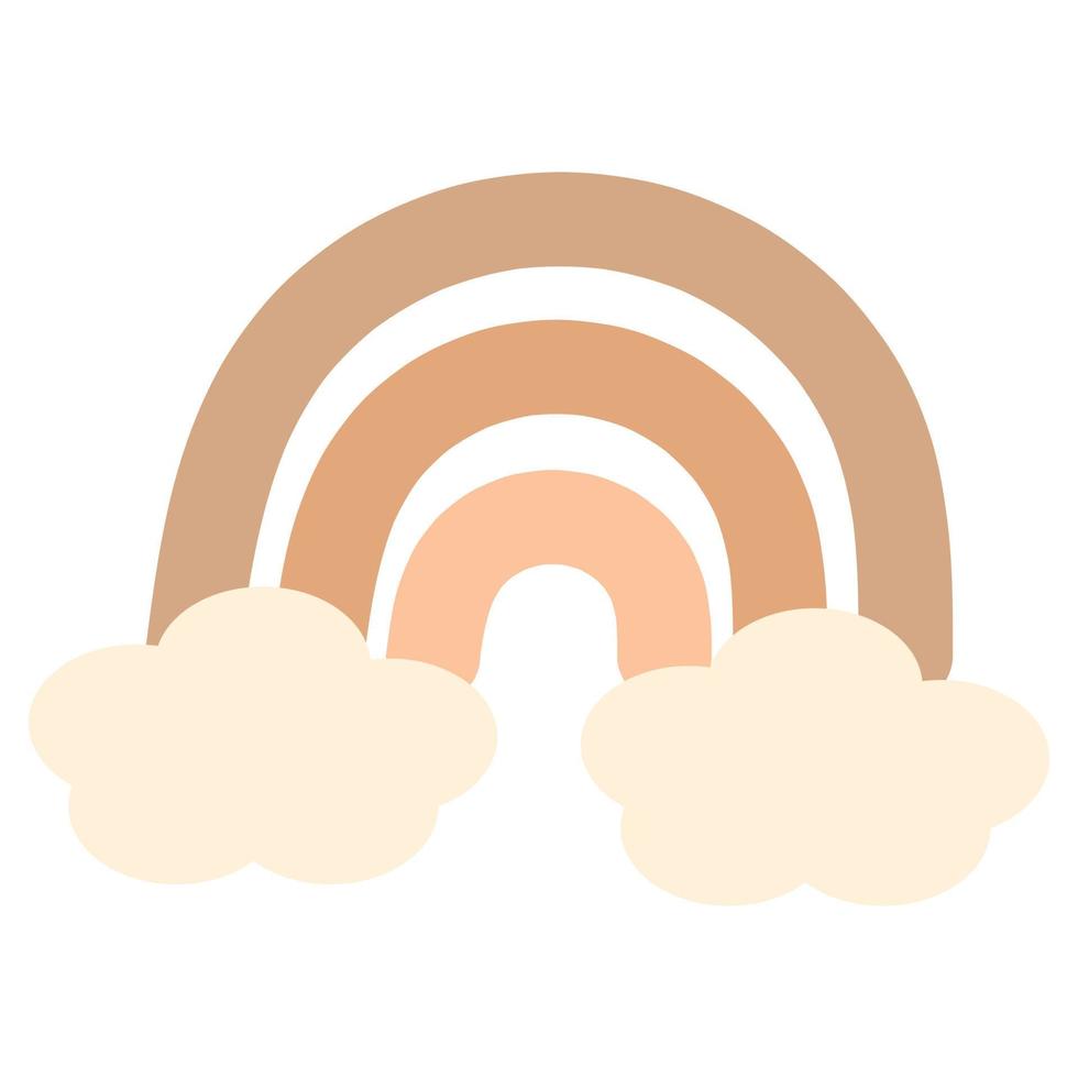 Pastel boho rainbow with clouds. Vector illustration
