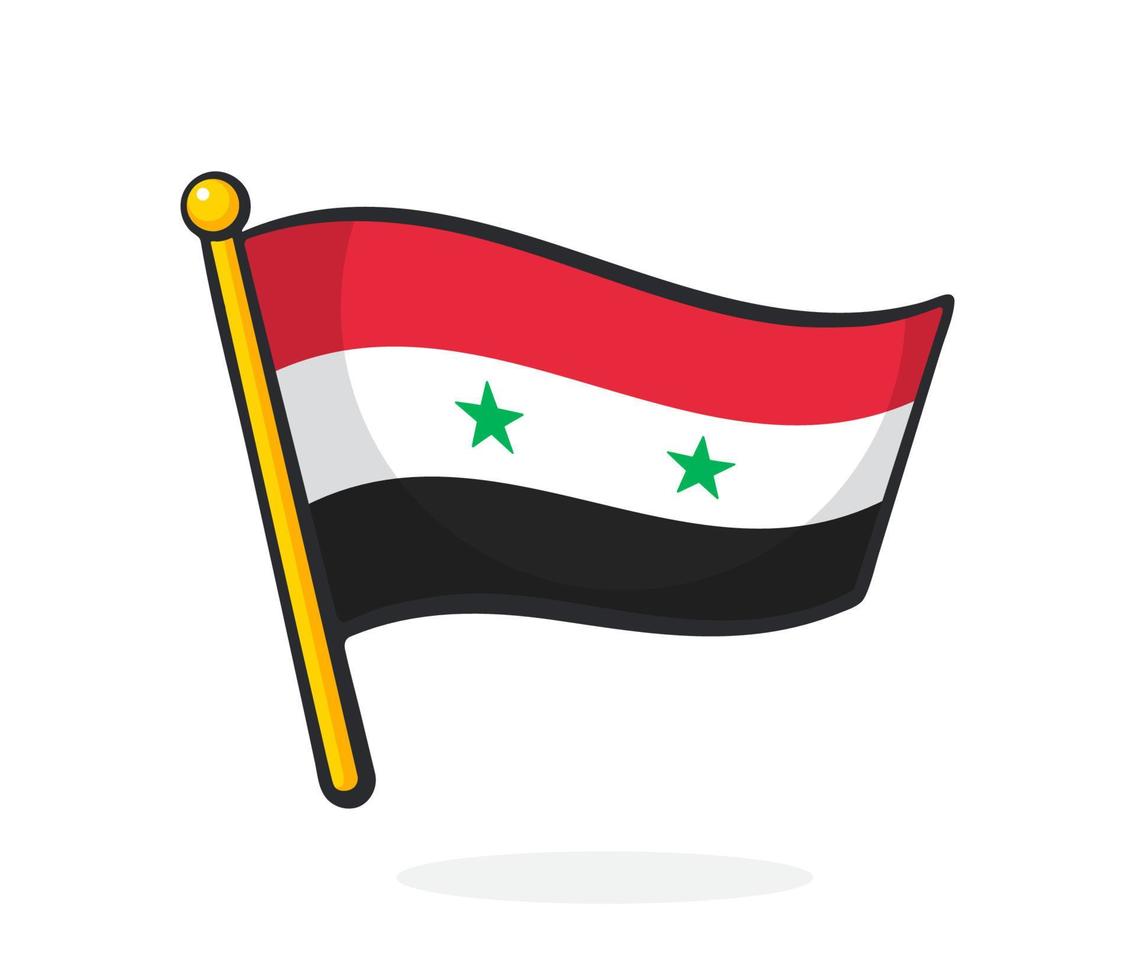 Cartoon illustration of flag of Syria on flagstaff vector