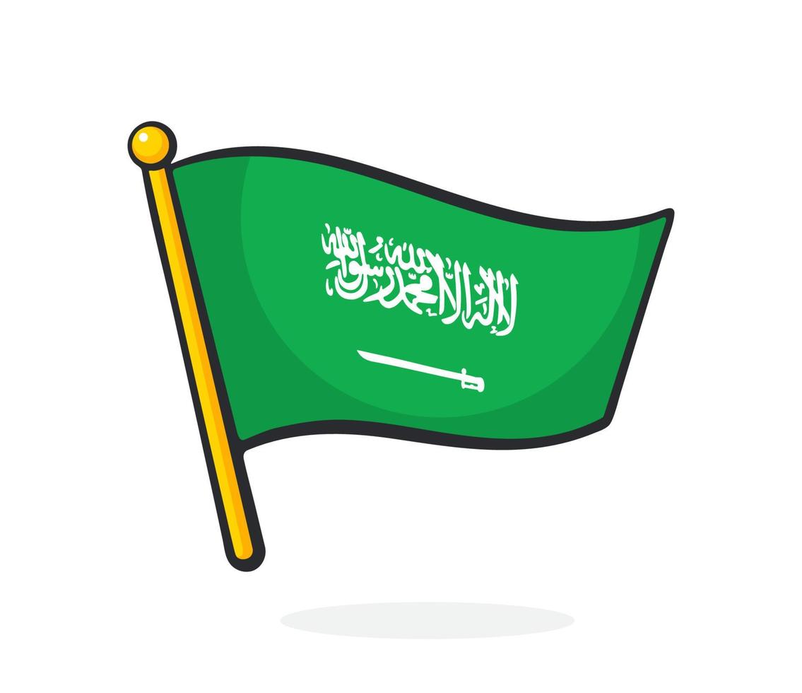 dibujos animados ilustración de bandera de saudi arabia en asta de bandera vector