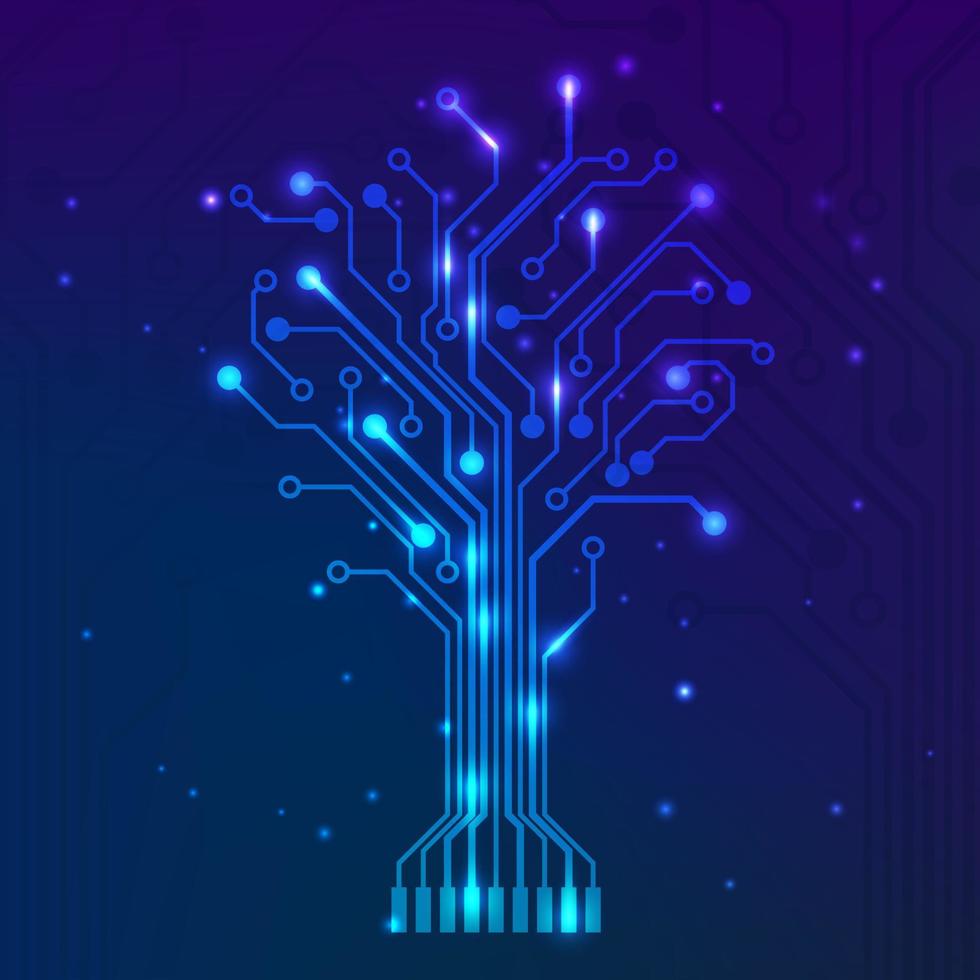 Circuit tree on blue background. Science and technology concept. Computer motherboard system. Vector