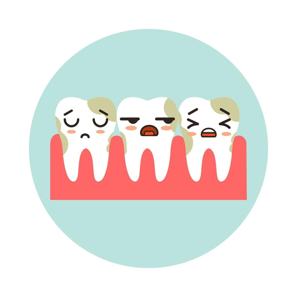 Dirty dentition with kawaii emotion. Vector illustration