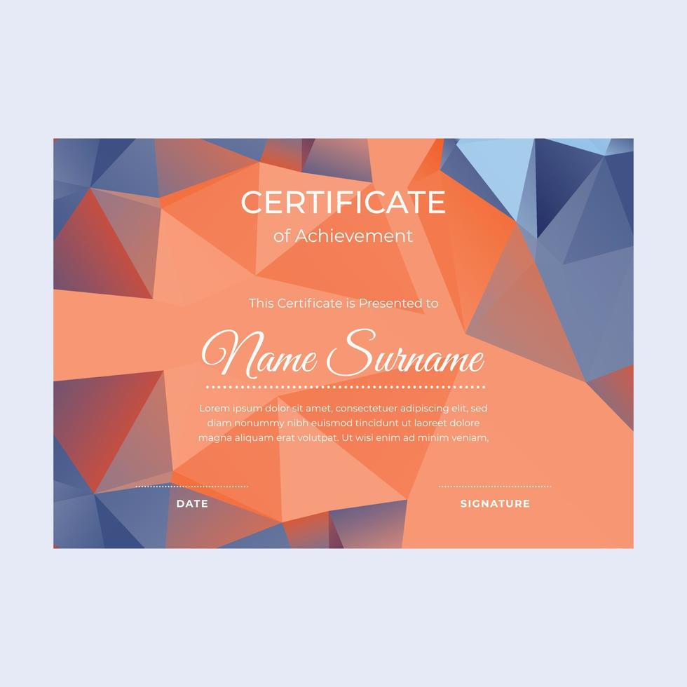 Orange certificate of achievement suitable for awards in corporate, personal business, and community vector