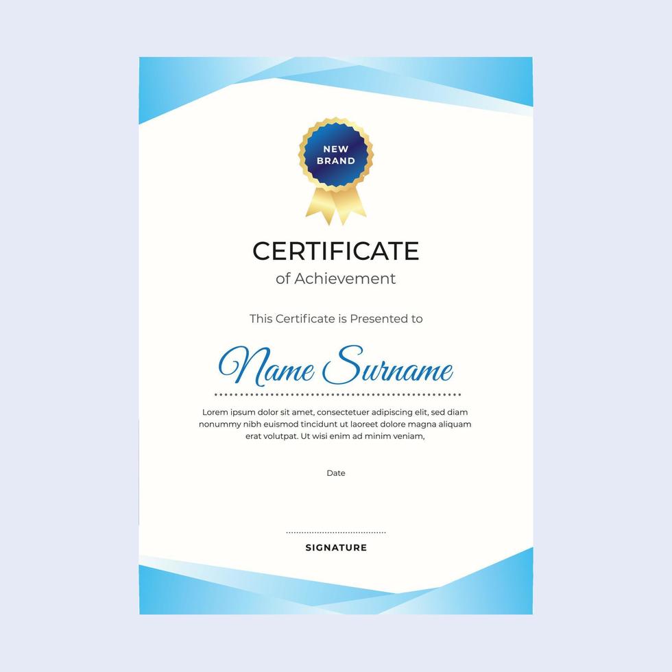 Gradient blue certificate of achievement suitable for awards in corporate, personal business, and community vector
