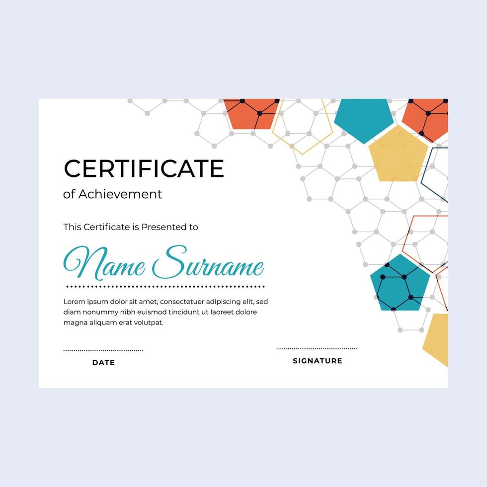 Polygon certificate of achievement suitable for awards in corporate, personal business, and community vector