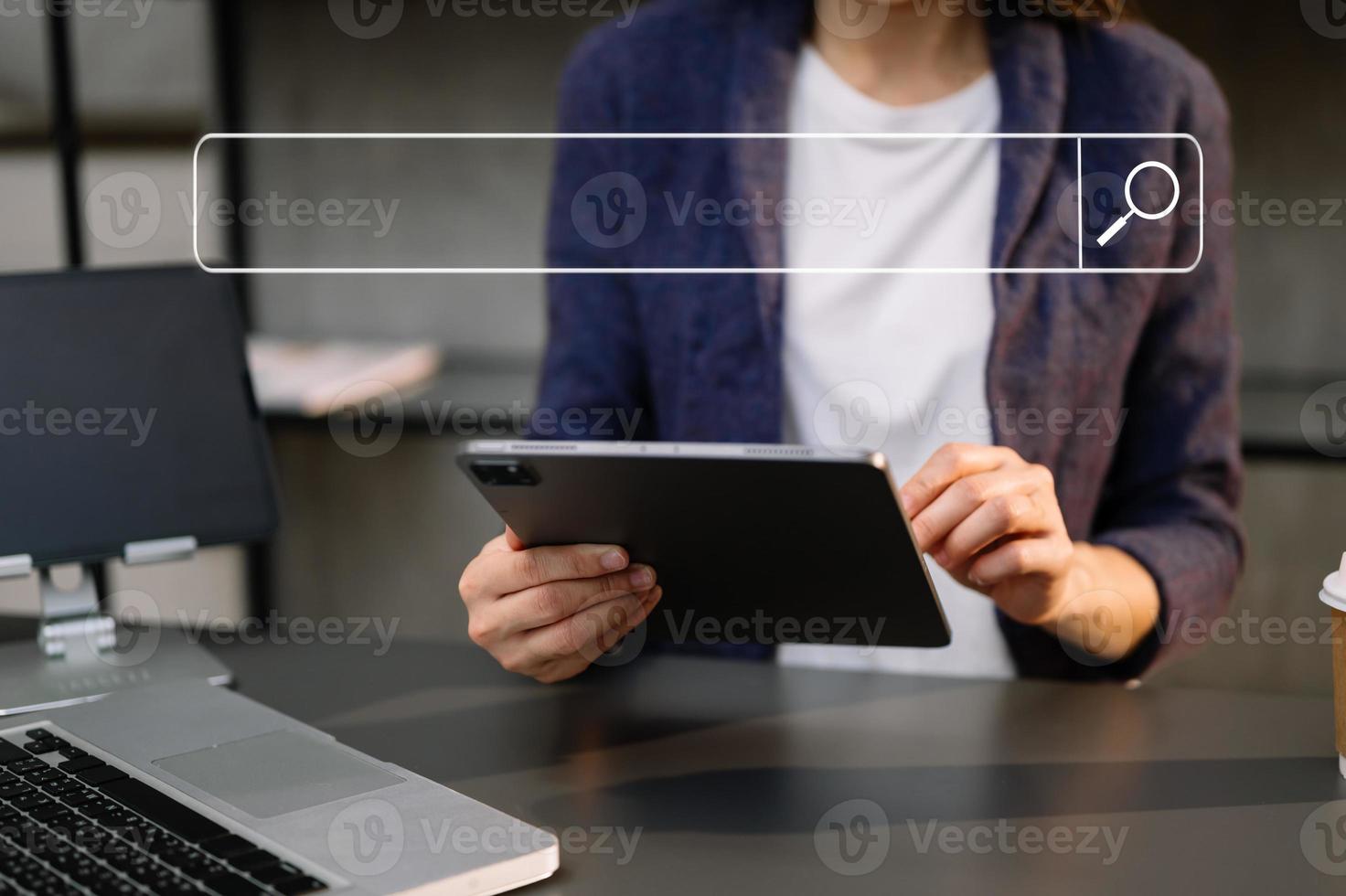 Searching Browsing Internet Data Information Networking Concept with blank search bar. photo