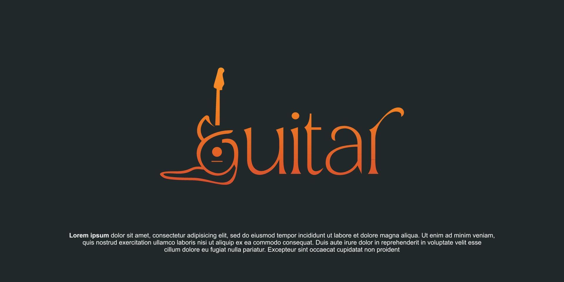 Acoustic guitar music minimalist logo design collection vector