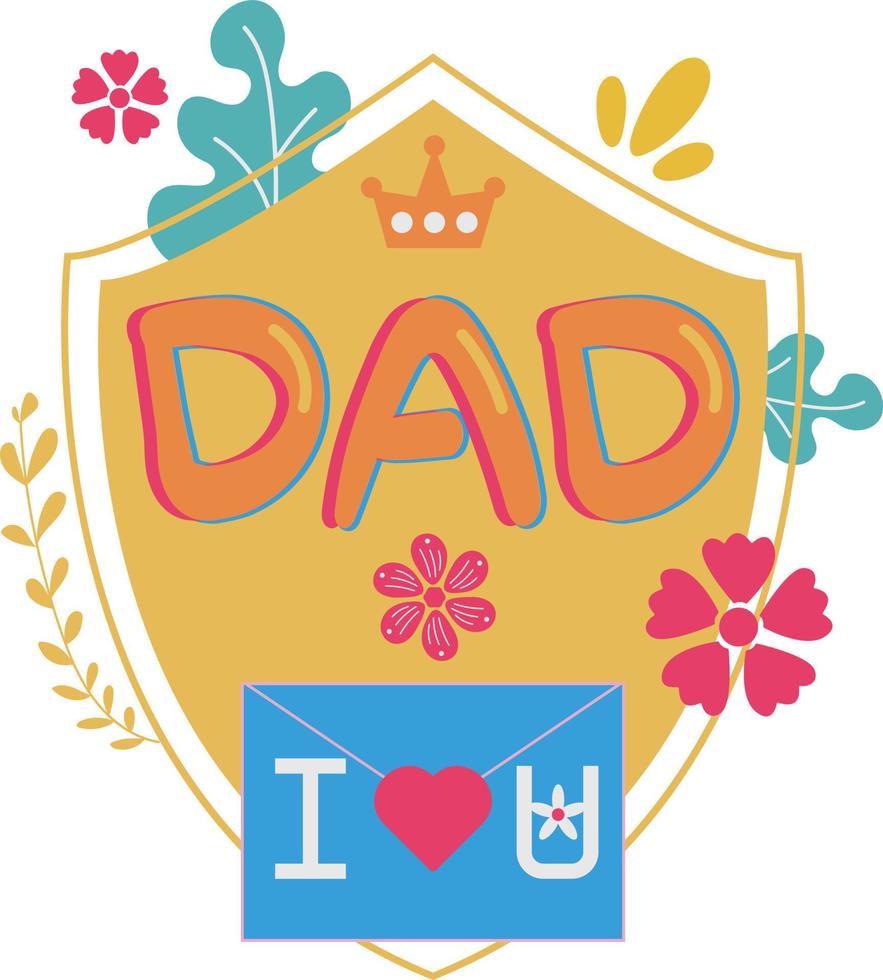 Happy Father's Day Card Shield Flat Symbol Sticker Illustration Design vector