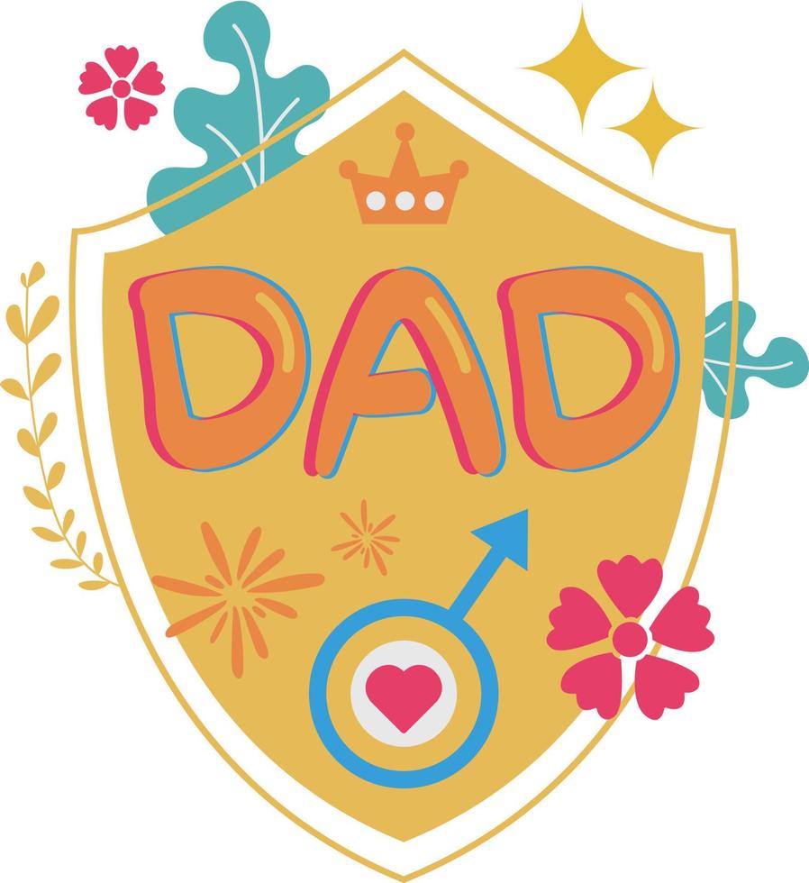 Happy Father's Day Card Shield Flat Symbol Sticker Illustration Design vector