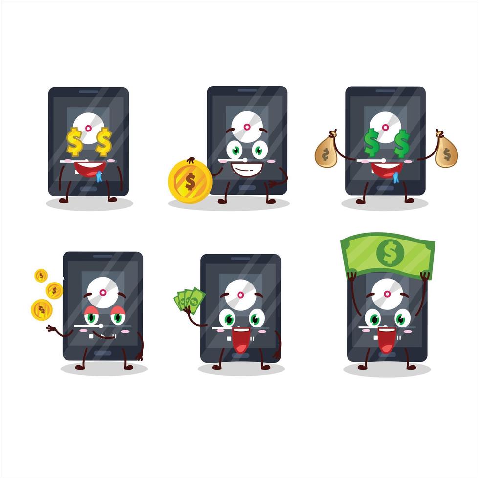 iPod música dibujos animados personaje con linda emoticon traer dinero vector