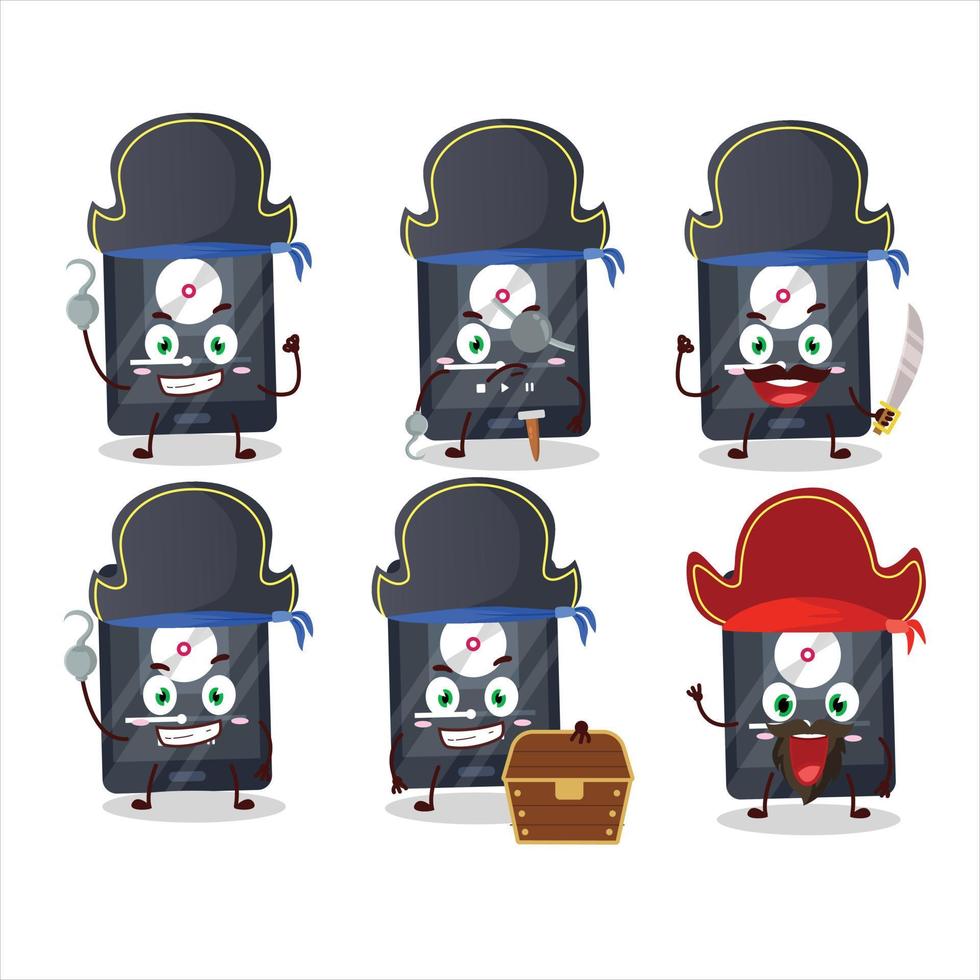 Cartoon character of ipod music with various pirates emoticons vector