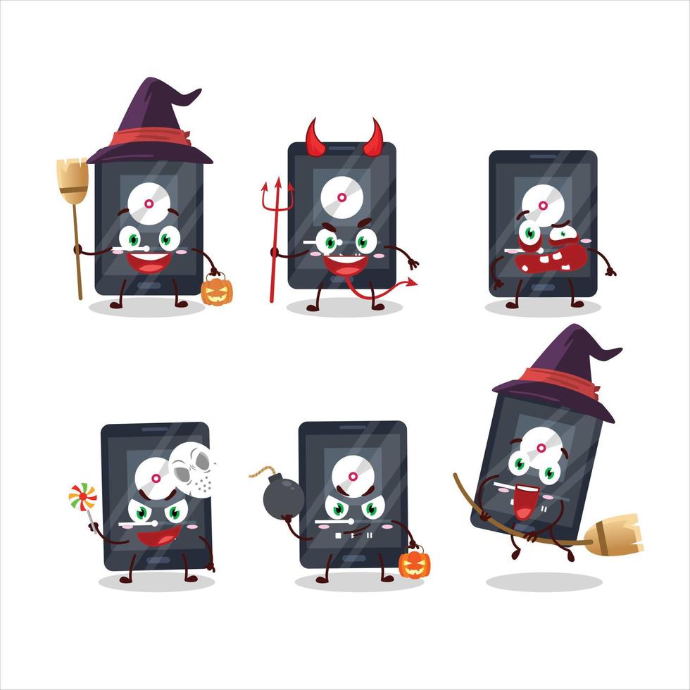Halloween expression emoticons with cartoon character of ipod music vector