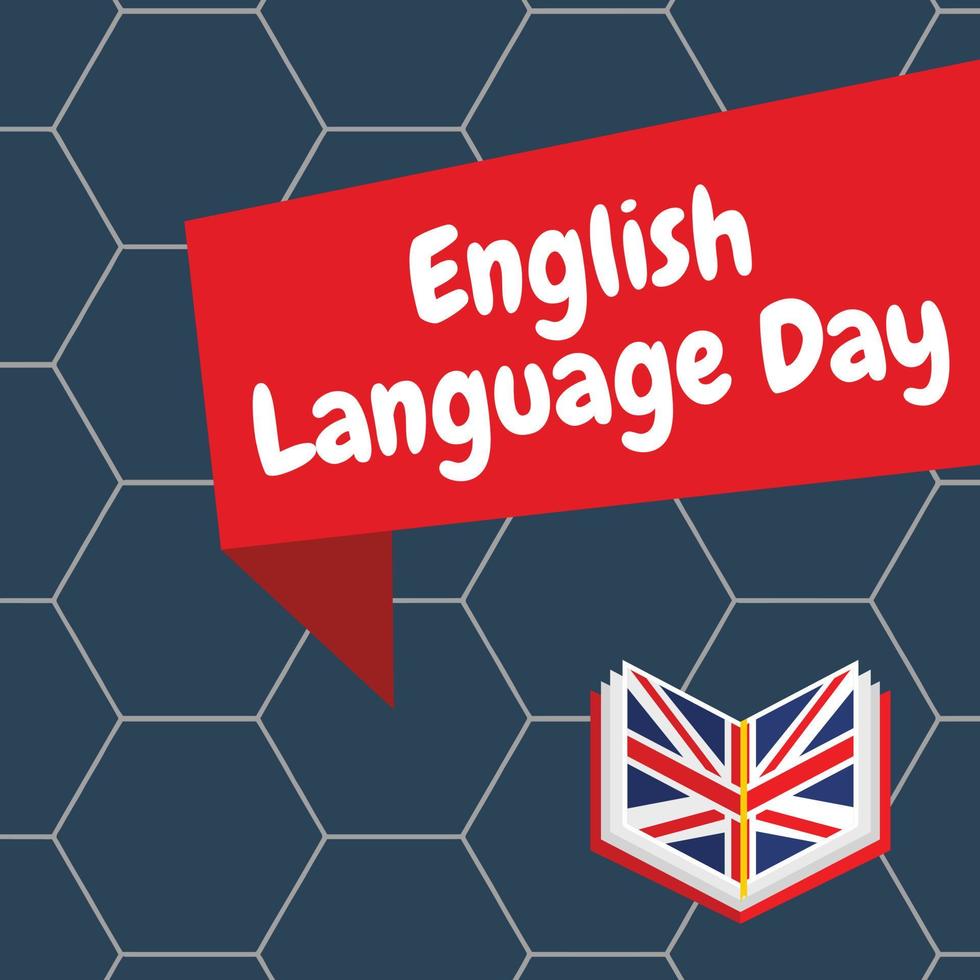 A blue background with a red banner that says english language day. vector