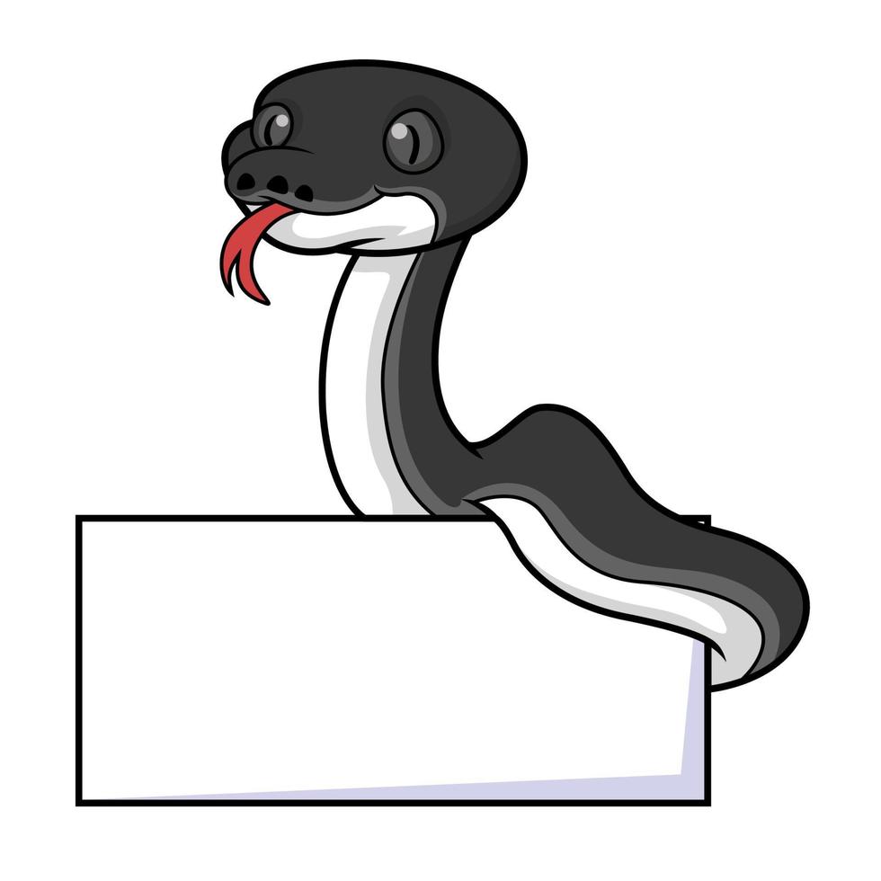 Cute albertisi snake cartoon with blank sign vector