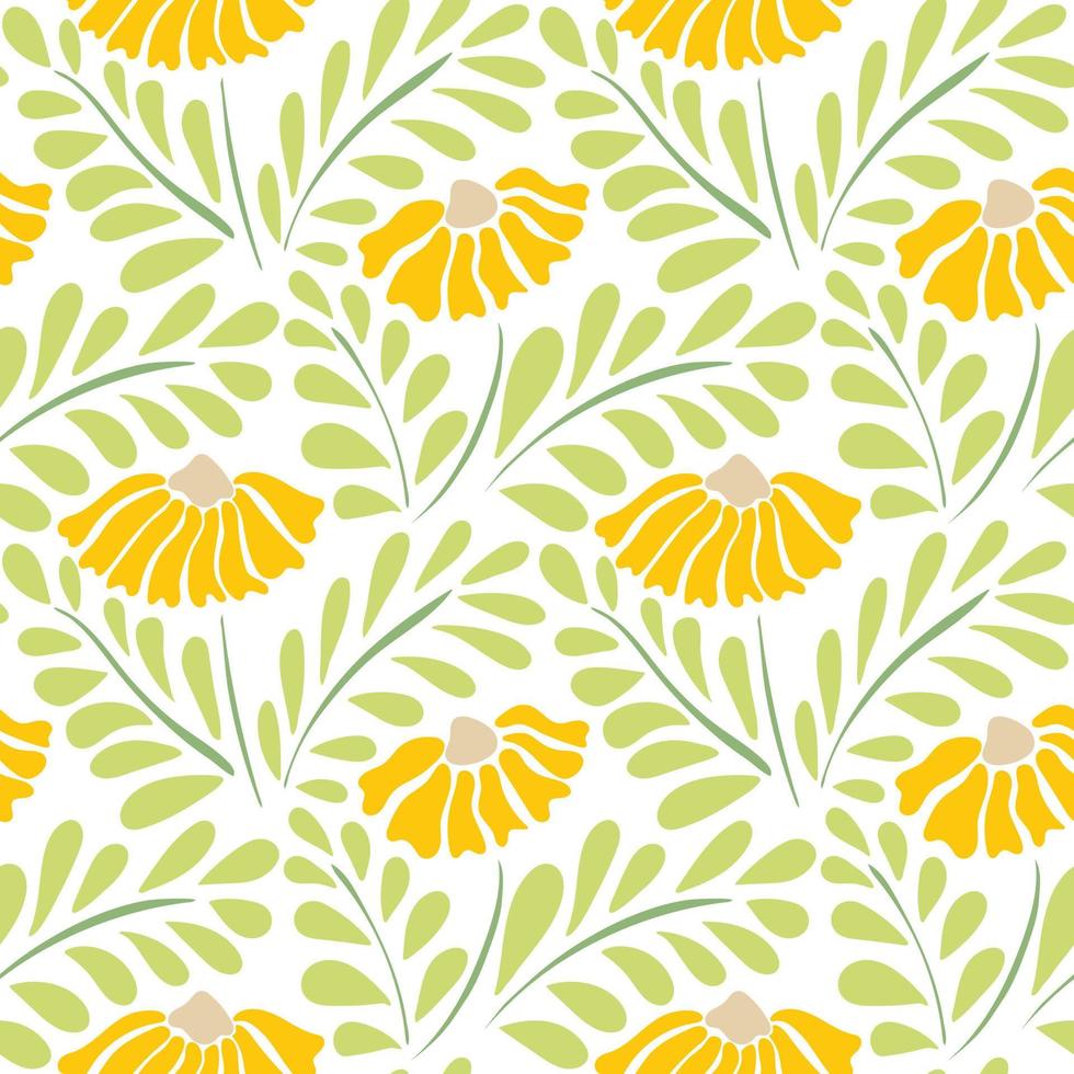 Seamless pattern with colorful retro groovy yellow daisies vector