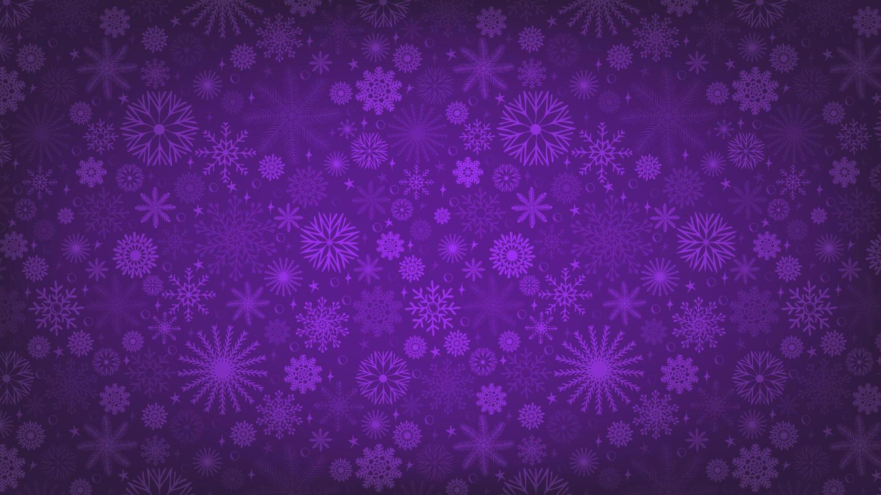 Snowy purple background. Christmas winter design. Falling snowflakes, abstract landscape vector