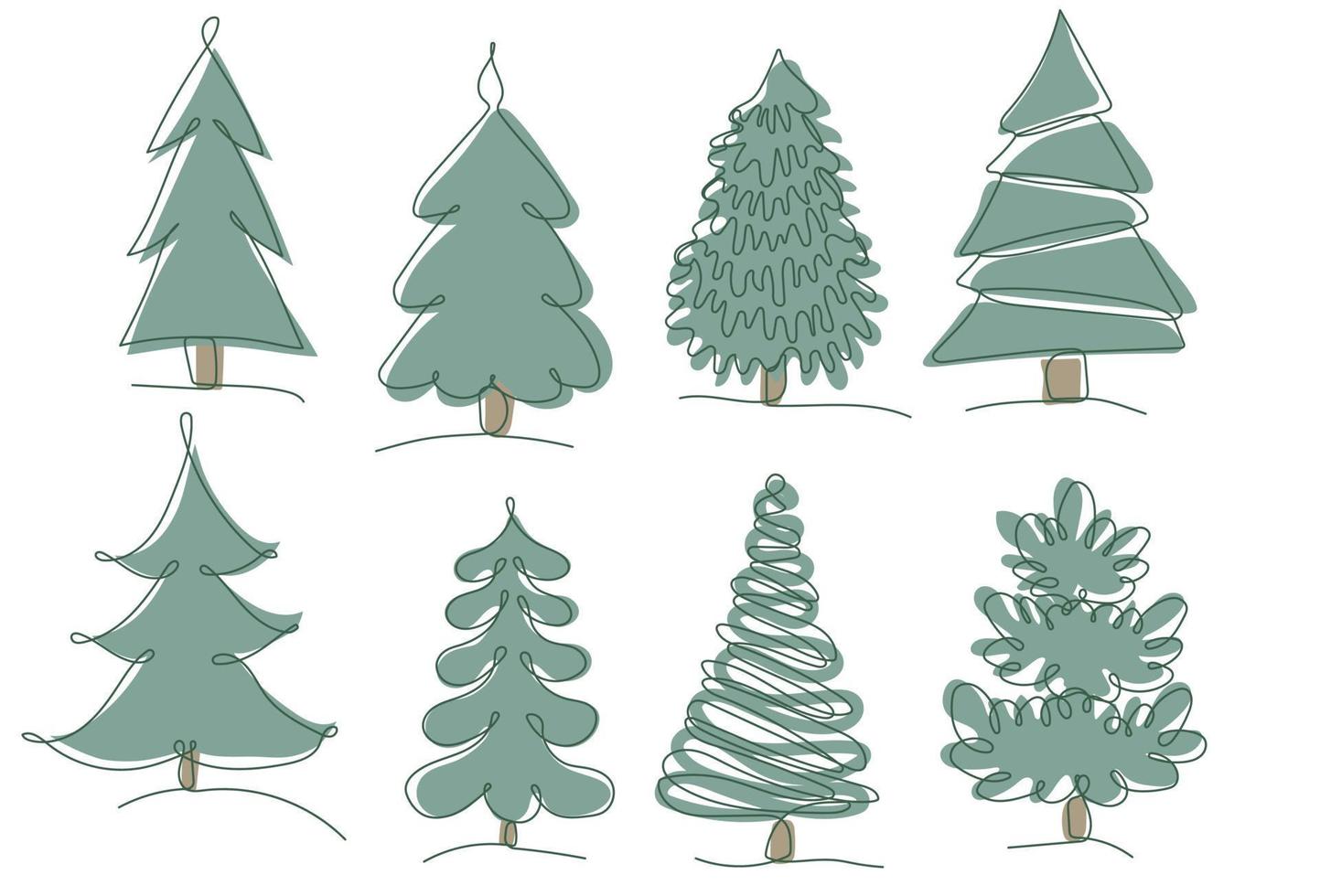 Christmas trees one line art illustration vector