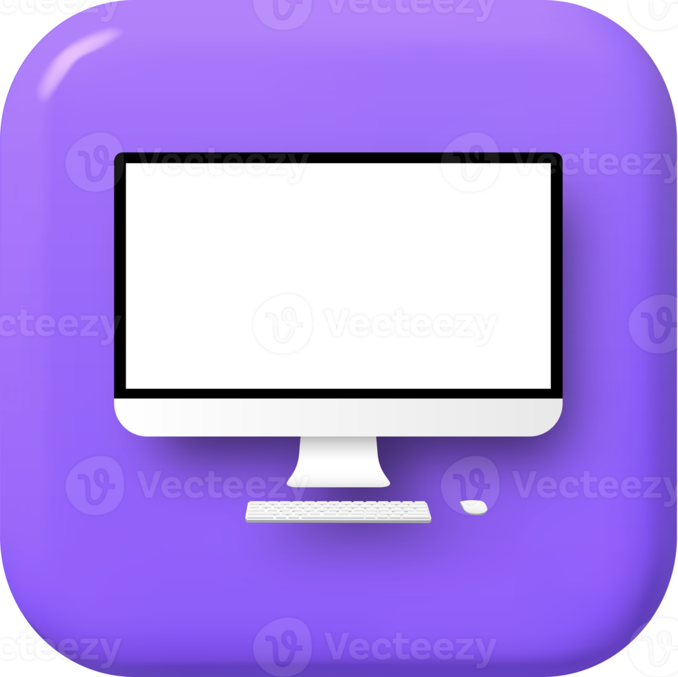 Desktop computer. Screen device mockup blank monitor.3d white screen. Isolated illustration. png