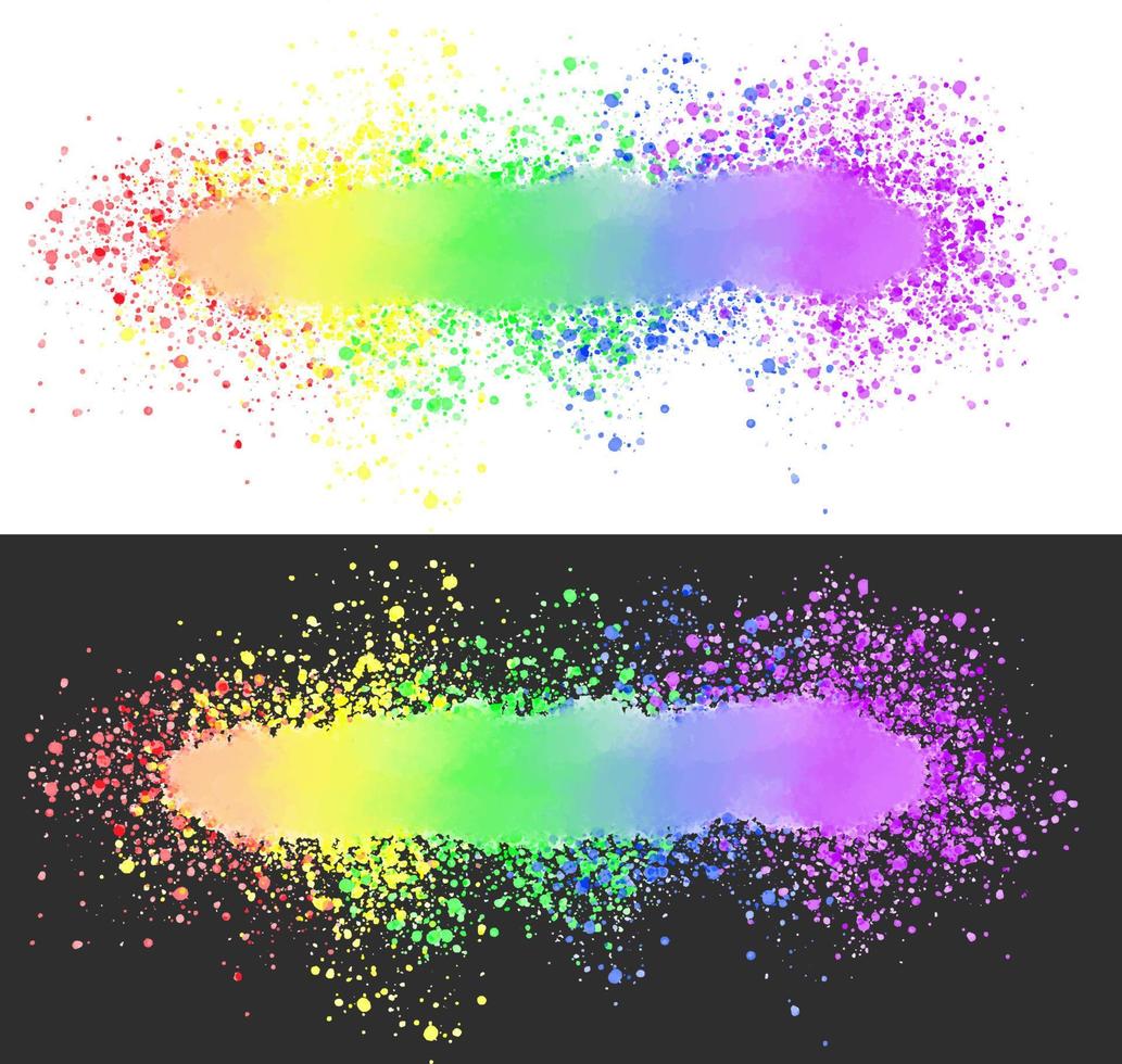 rainbow splashes of paints on a white and black background. vector