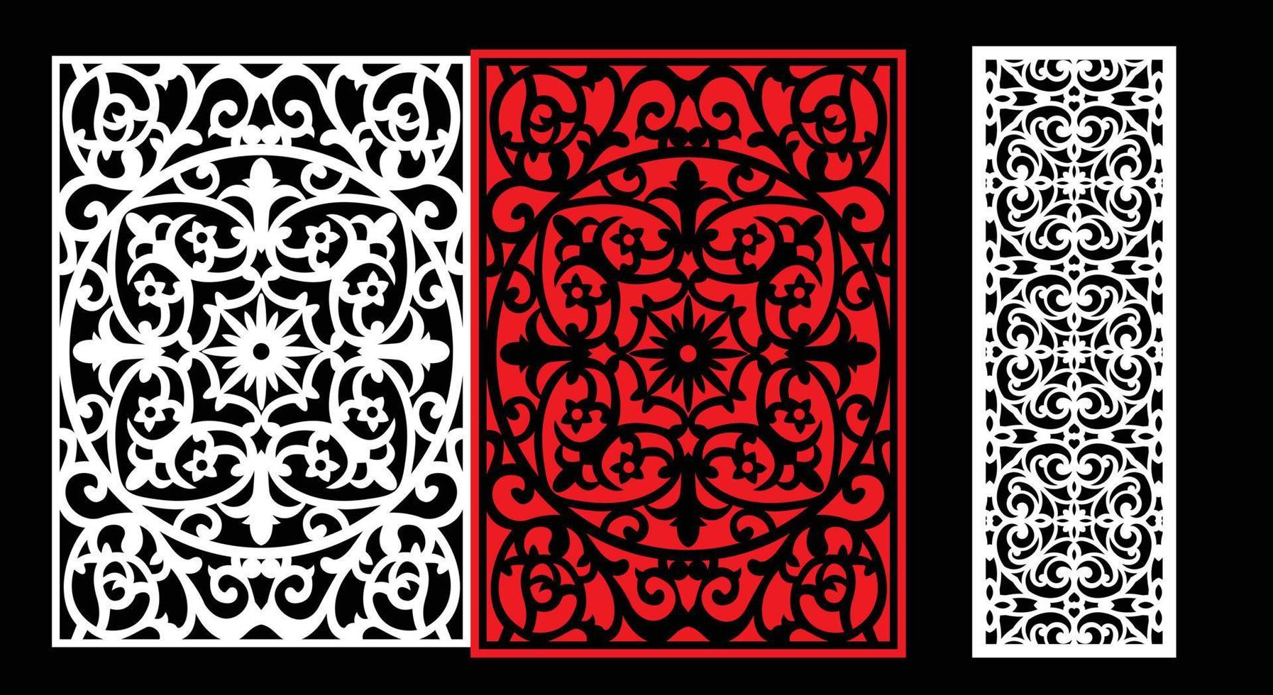 Decorative wall panels set Jali design CNC pattern, laser cutting pattern, router CNCcutting.Jali Laser cut decorative panel set with lace pattern. vector