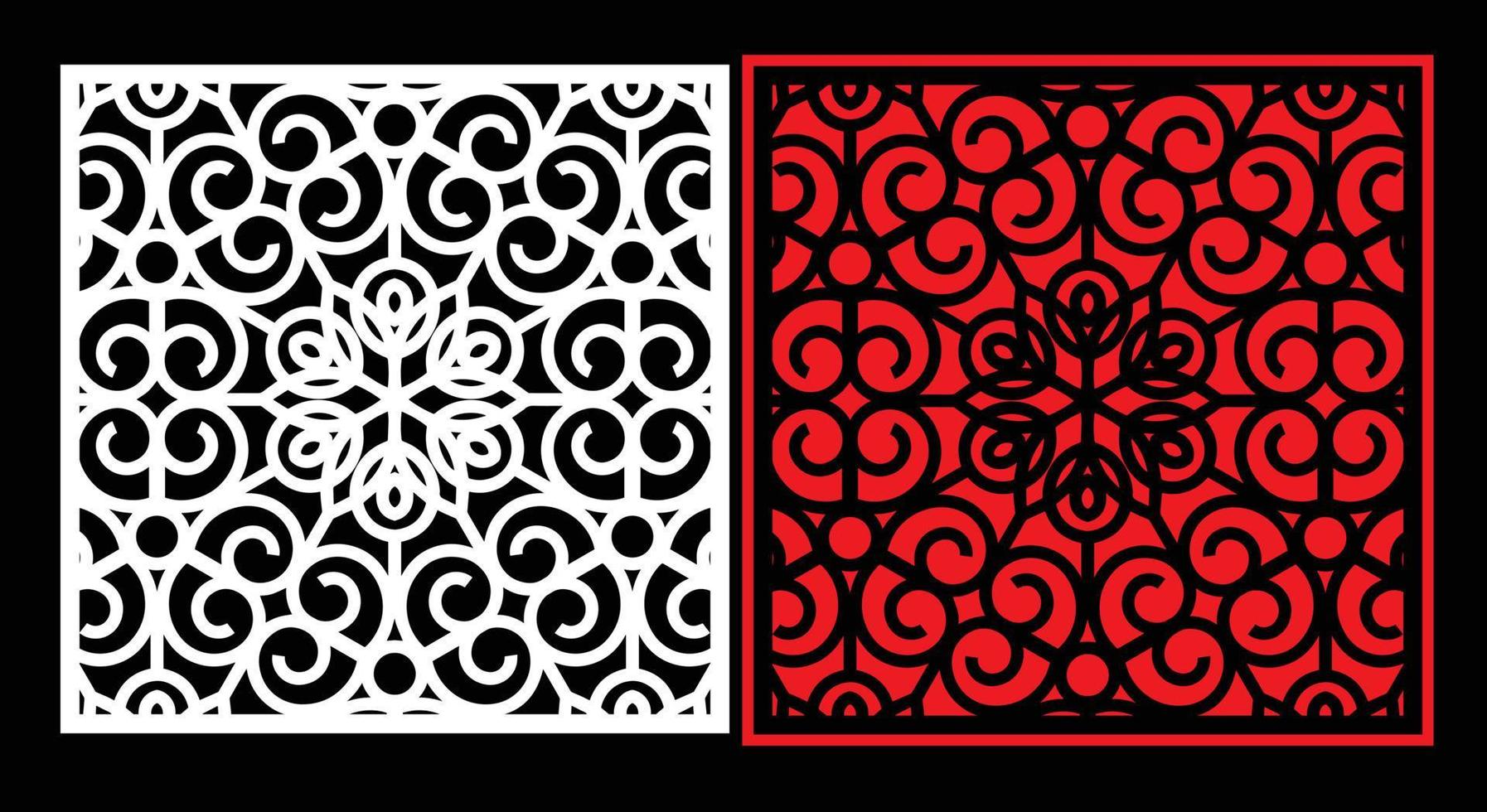 Decorative wall panels set Jali design CNC pattern, laser cutting pattern, router CNCcutting.Jali Laser cut decorative panel set with lace pattern. vector