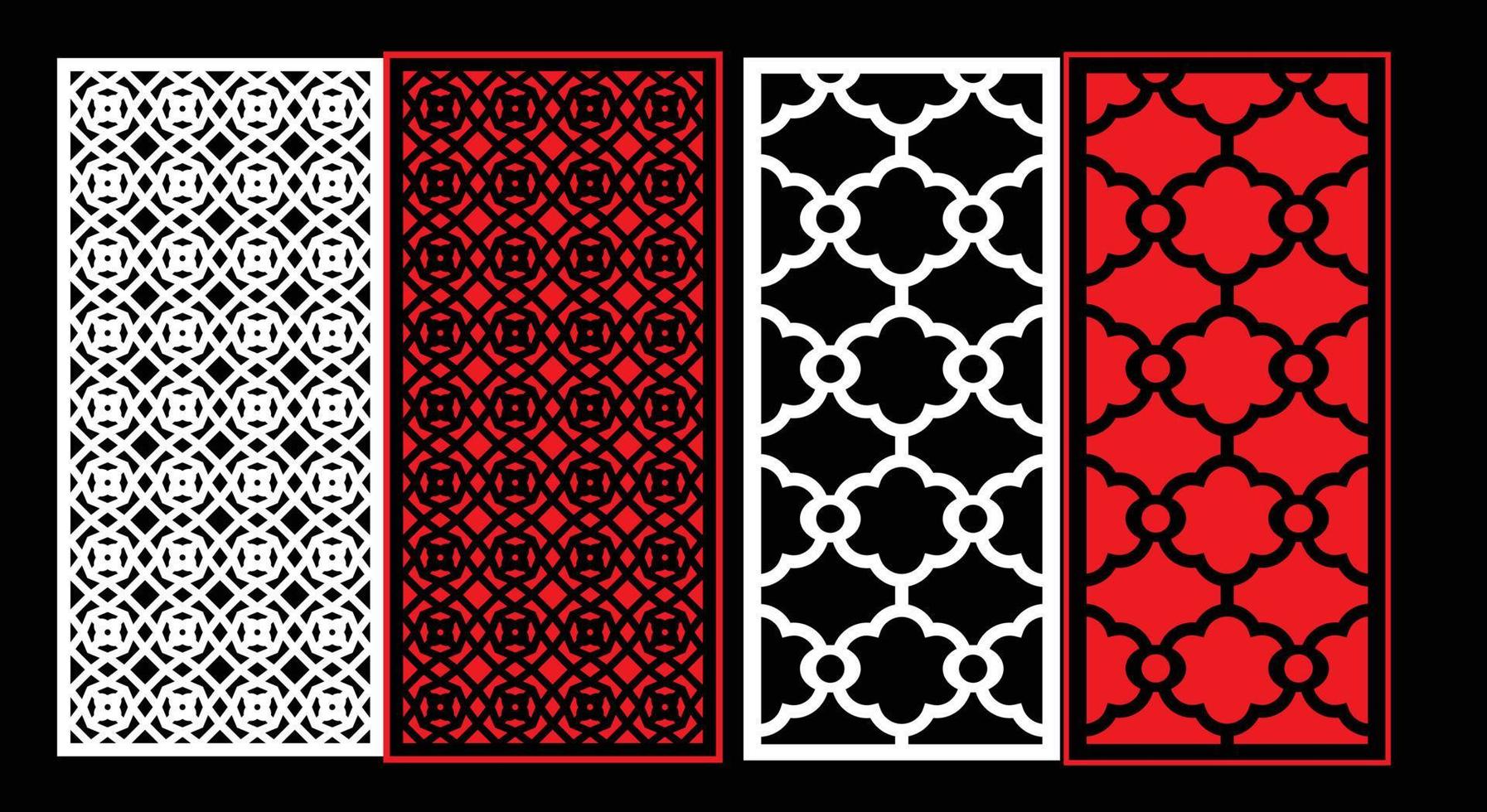 Decorative wall panels set Jali design CNC pattern, laser cutting pattern, router CNCcutting.Jali Laser cut decorative panel set with lace pattern. vector