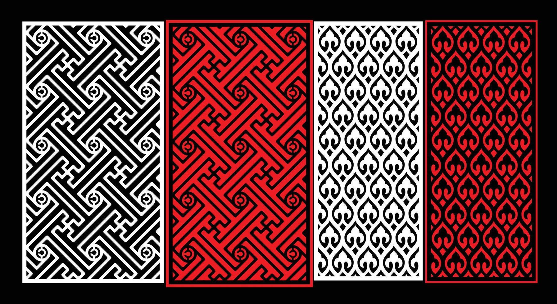 Decorative wall panels set Jali design CNC pattern, laser cutting pattern, router CNCcutting.Jali Laser cut decorative panel set with lace pattern. vector