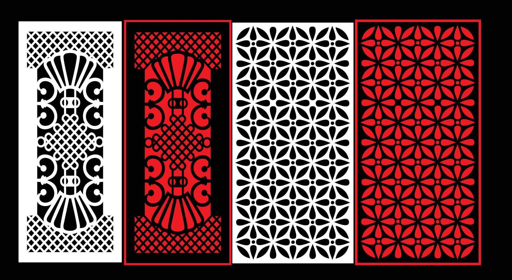 Decorative wall panels set Jali design CNC pattern, laser cutting pattern, router CNCcutting.Jali Laser cut decorative panel set with lace pattern. vector
