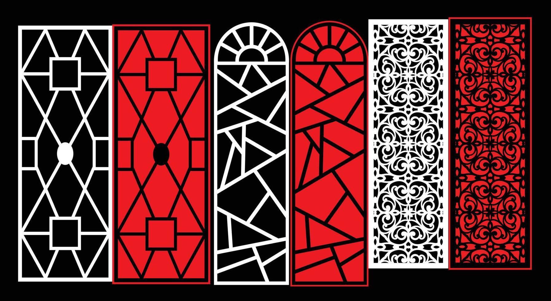 Decorative wall panels set Jali design CNC pattern, laser cutting pattern, router CNCcutting.Jali Laser cut decorative panel set with lace pattern. vector