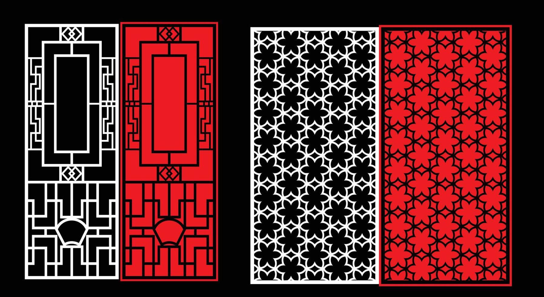 Decorative wall panels set Jali design CNC pattern, laser cutting pattern, router CNCcutting.Jali Laser cut decorative panel set with lace pattern. vector
