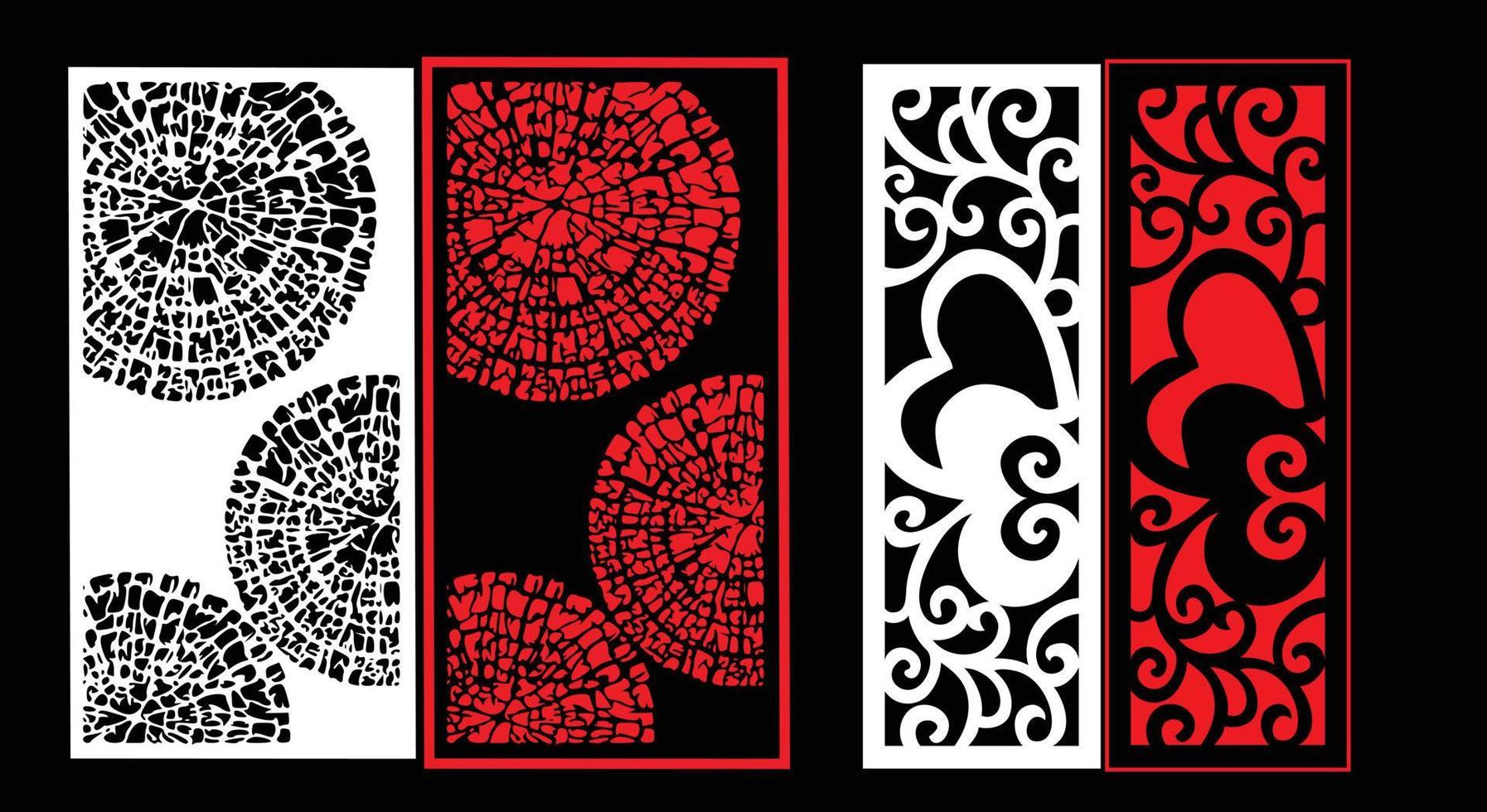 Decorative wall panels set Jali design CNC pattern, laser cutting pattern, router CNCcutting.Jali Laser cut decorative panel set with lace pattern. vector