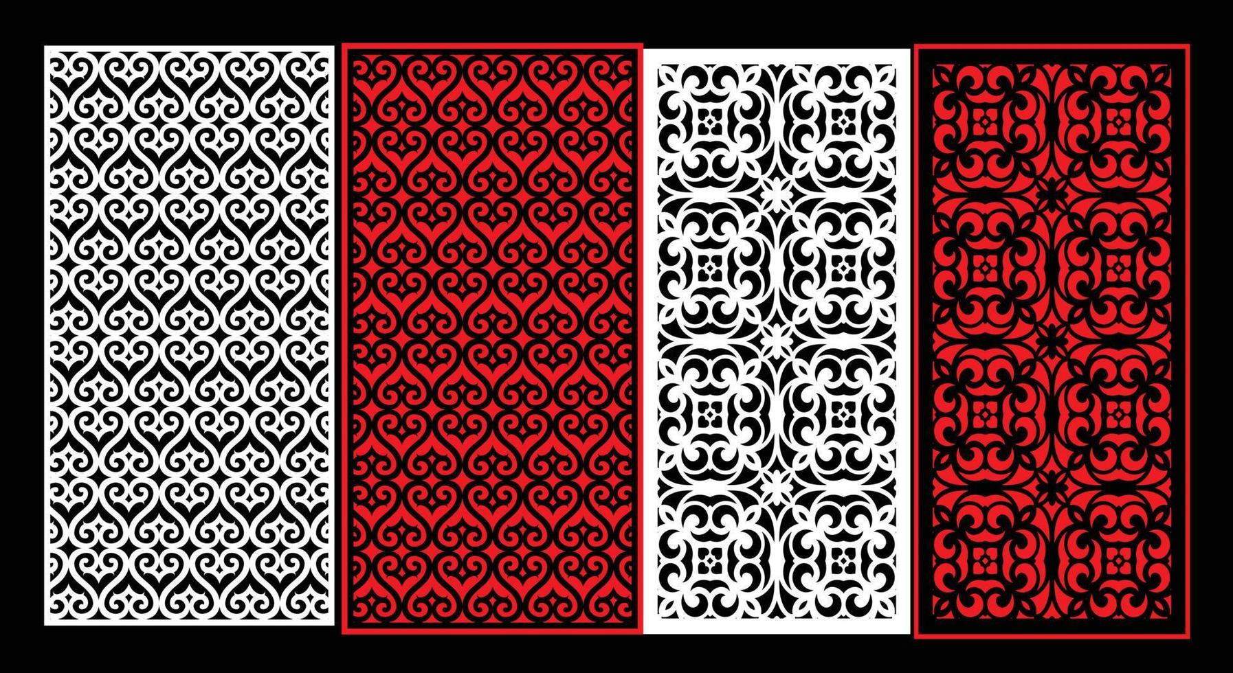 Decorative wall panels set Jali design CNC pattern, laser cutting pattern, router CNCcutting.Jali Laser cut decorative panel set with lace pattern. vector
