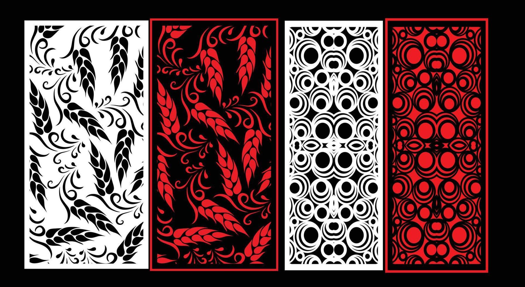 Decorative wall panels set Jali design CNC pattern, laser cutting pattern, router CNCcutting.Jali Laser cut decorative panel set with lace pattern. vector