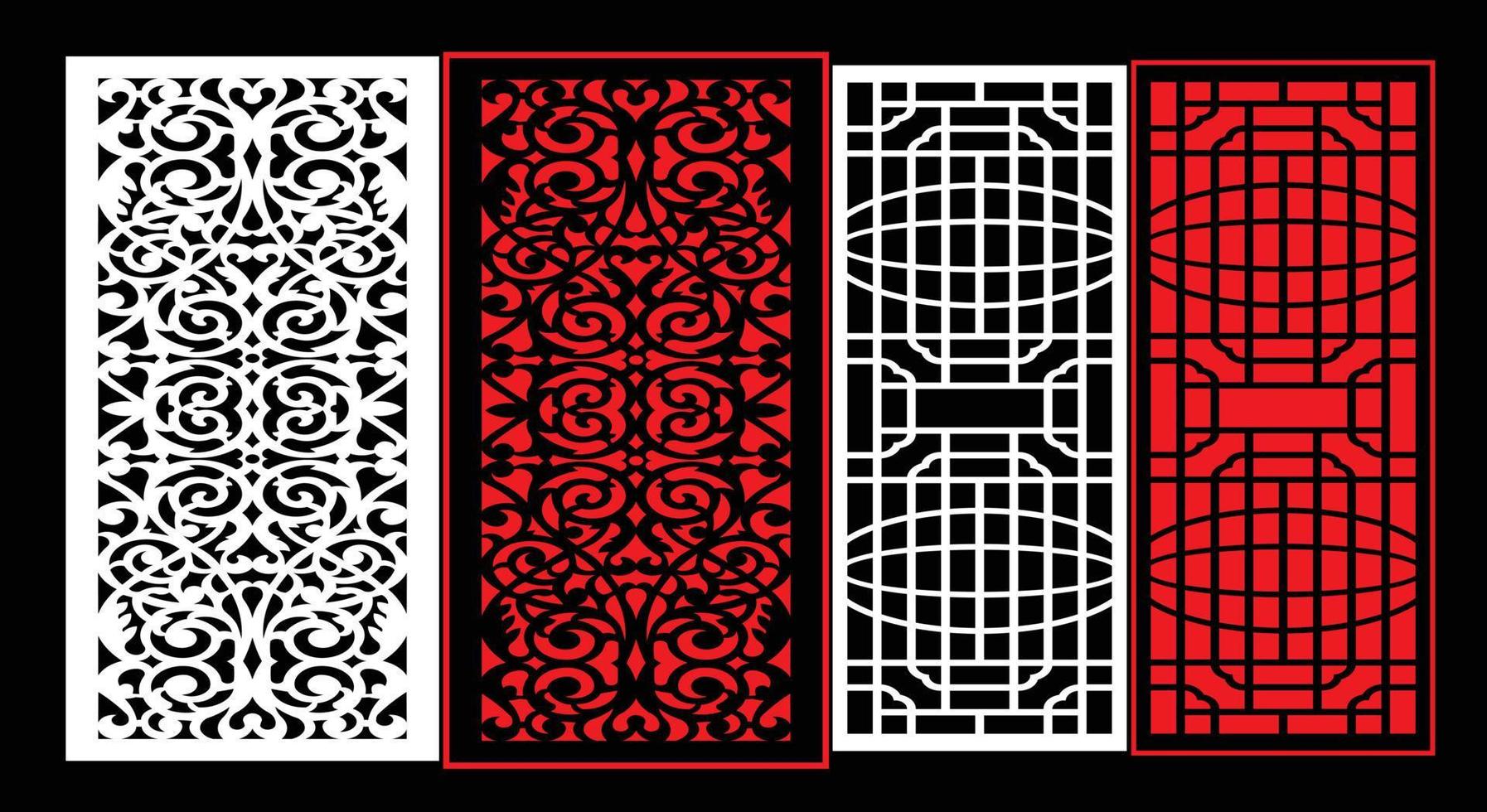 Decorative wall panels set Jali design CNC pattern, laser cutting pattern, router CNCcutting.Jali Laser cut decorative panel set with lace pattern. vector