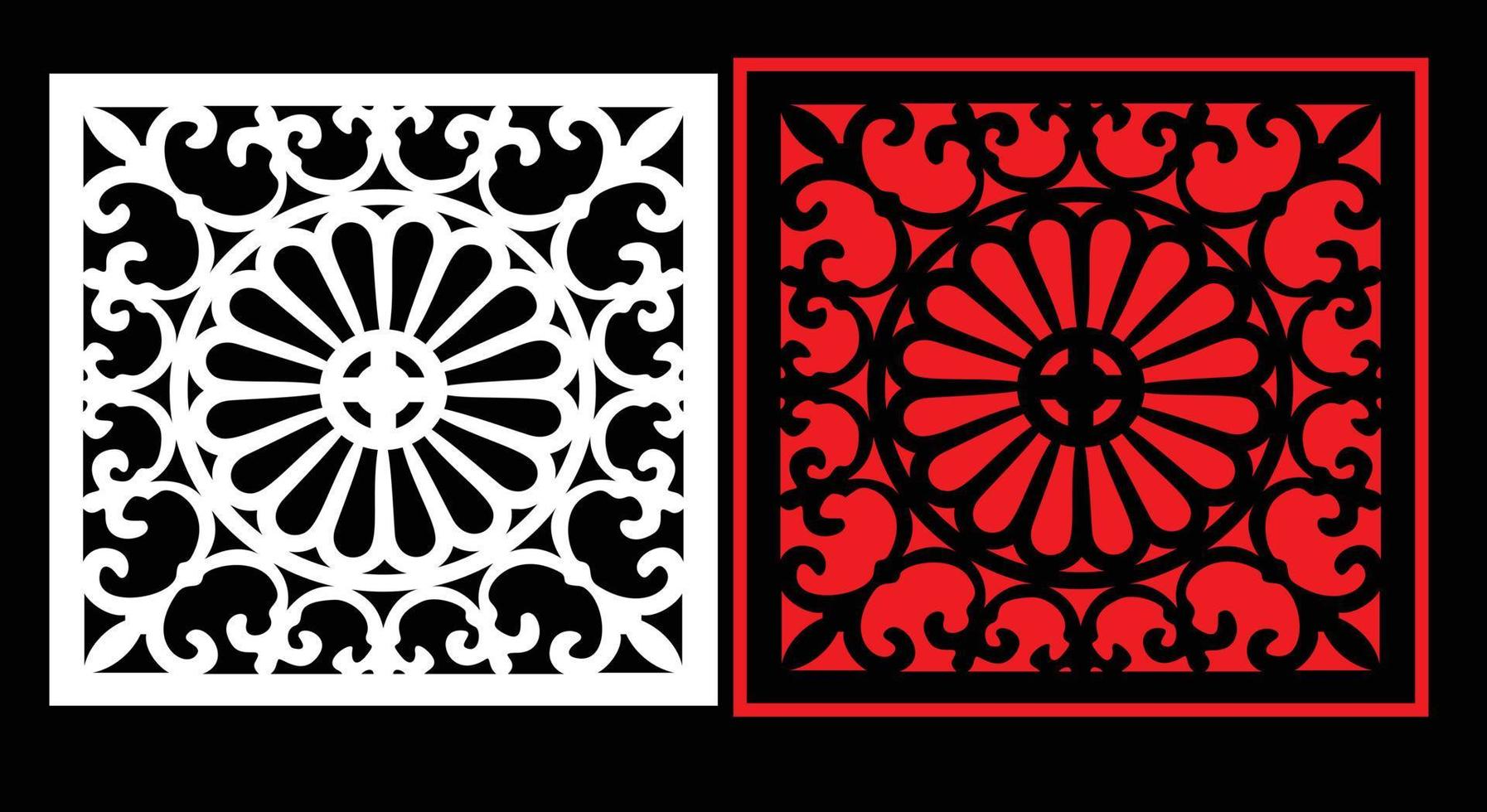 Decorative wall panels set Jali design CNC pattern, laser cutting pattern, router CNCcutting.Jali Laser cut decorative panel set with lace pattern. vector