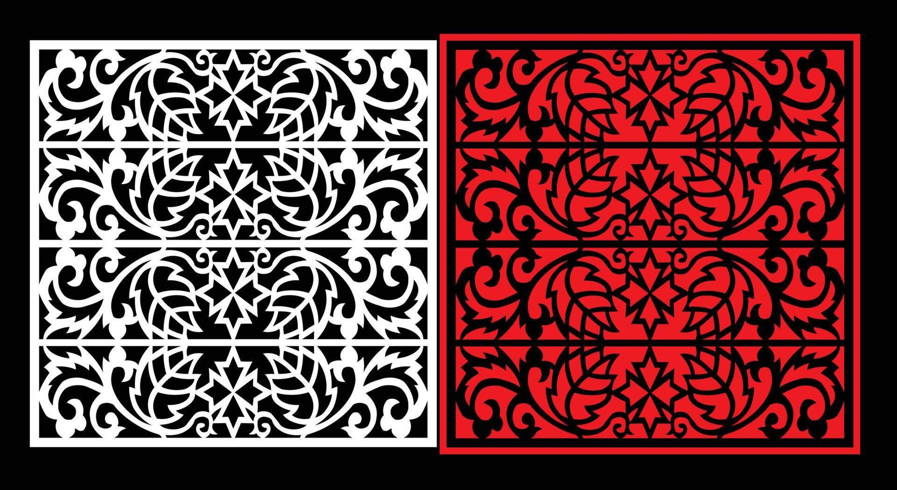 Decorative wall panels set Jali design CNC pattern, laser cutting pattern, router CNCcutting.Jali Laser cut decorative panel set with lace pattern. vector
