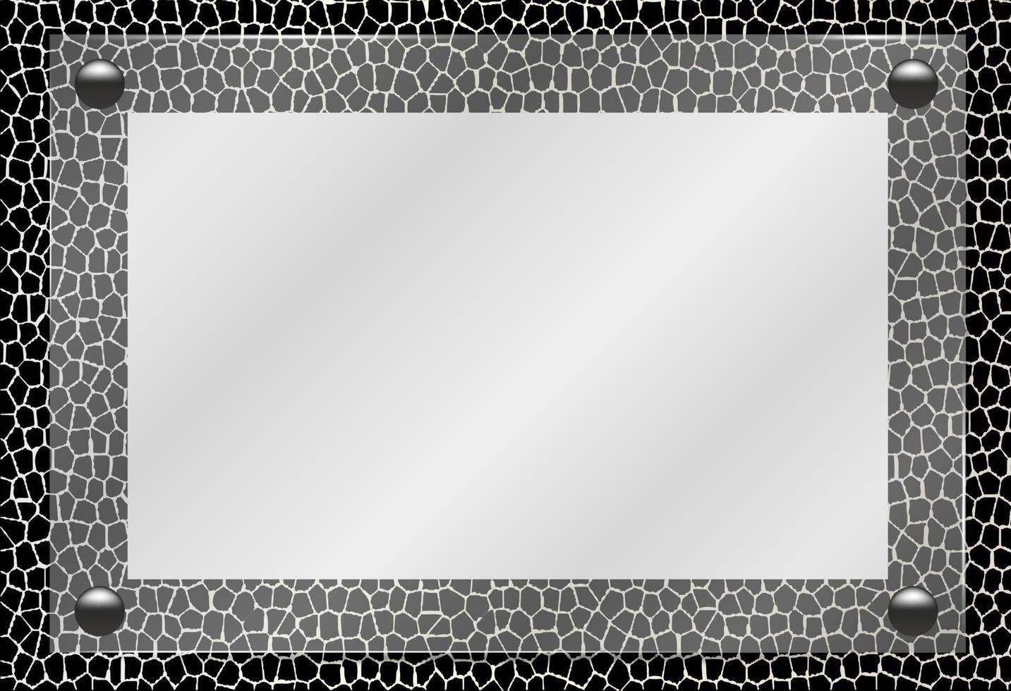 Blank poster in 3d realistic glass frame hanging on the wall on abstract black-silver background vector