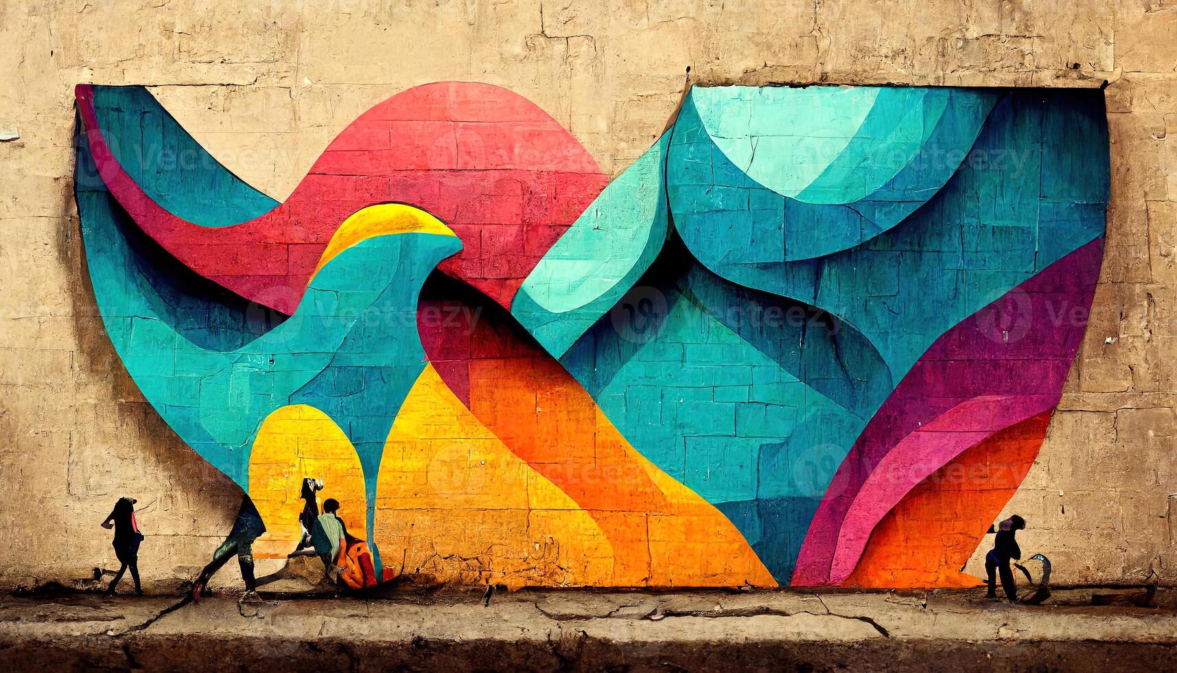 Wonderful Colorful graffiti on urban wall as street art concept illustration. photo