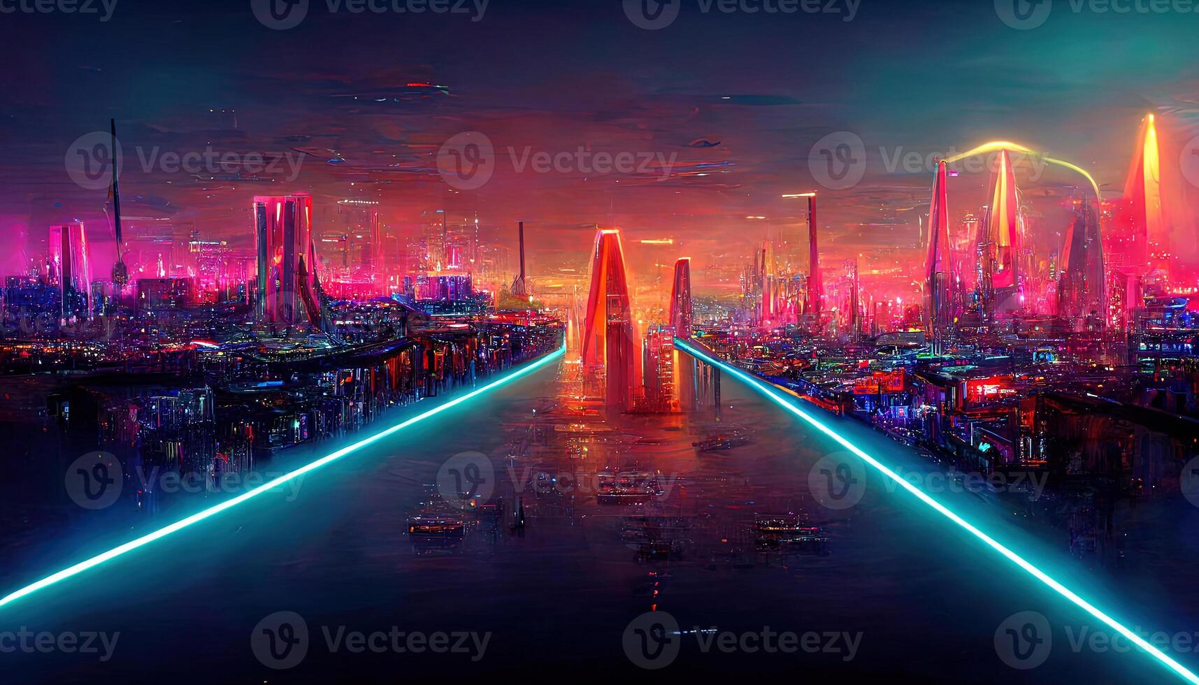 Modern city cartoon vector night landscape. photo