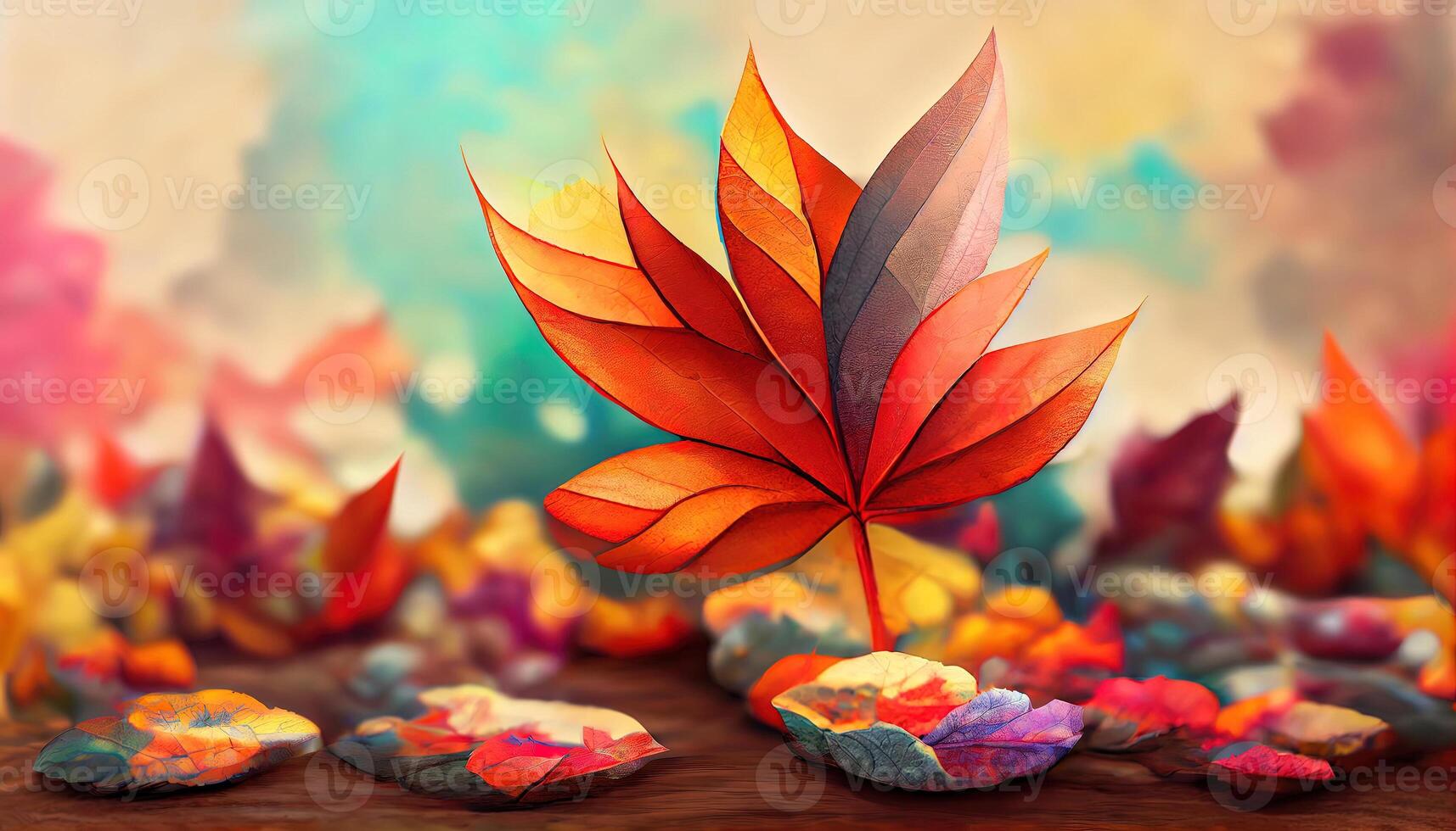 Autumn leaves in a background pattern. Natural various colour leaves in the fall, seasonal golden patterns and textures of October. Bright leaf ornament in a closeup of nature. photo