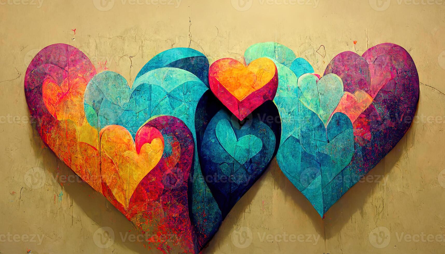 Wonderful graffiti with a heart shape as a love symbol on black wall. photo
