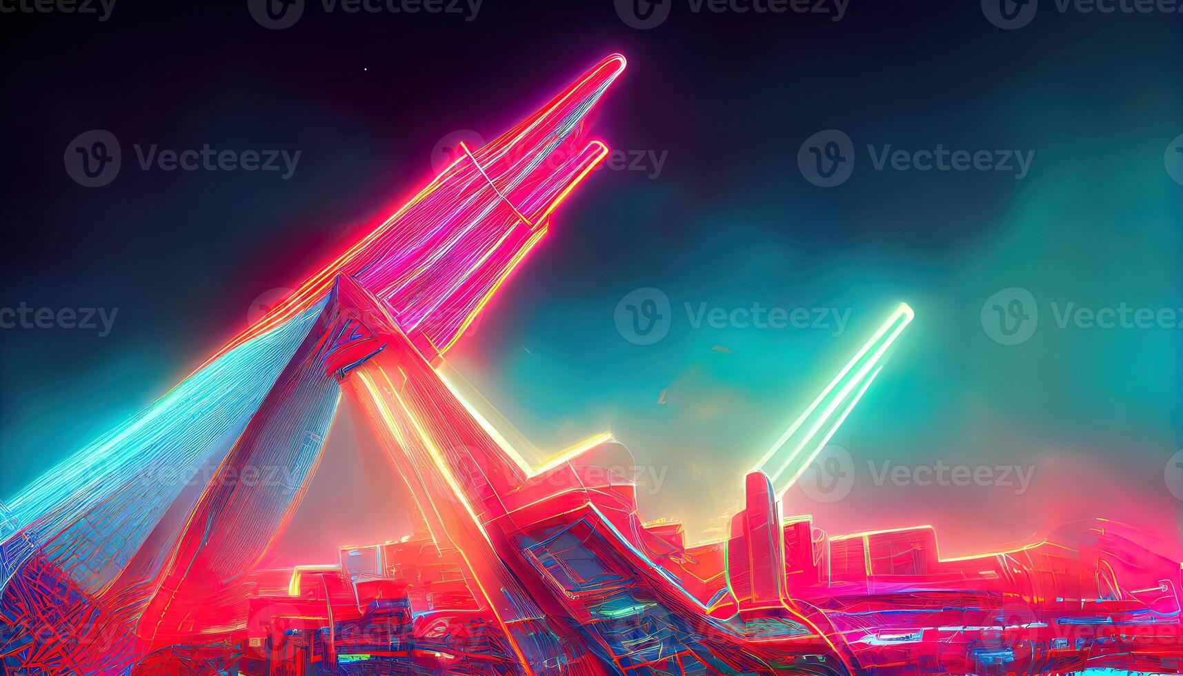 Isometric cyberpunk city of the future in sci-fi style. photo