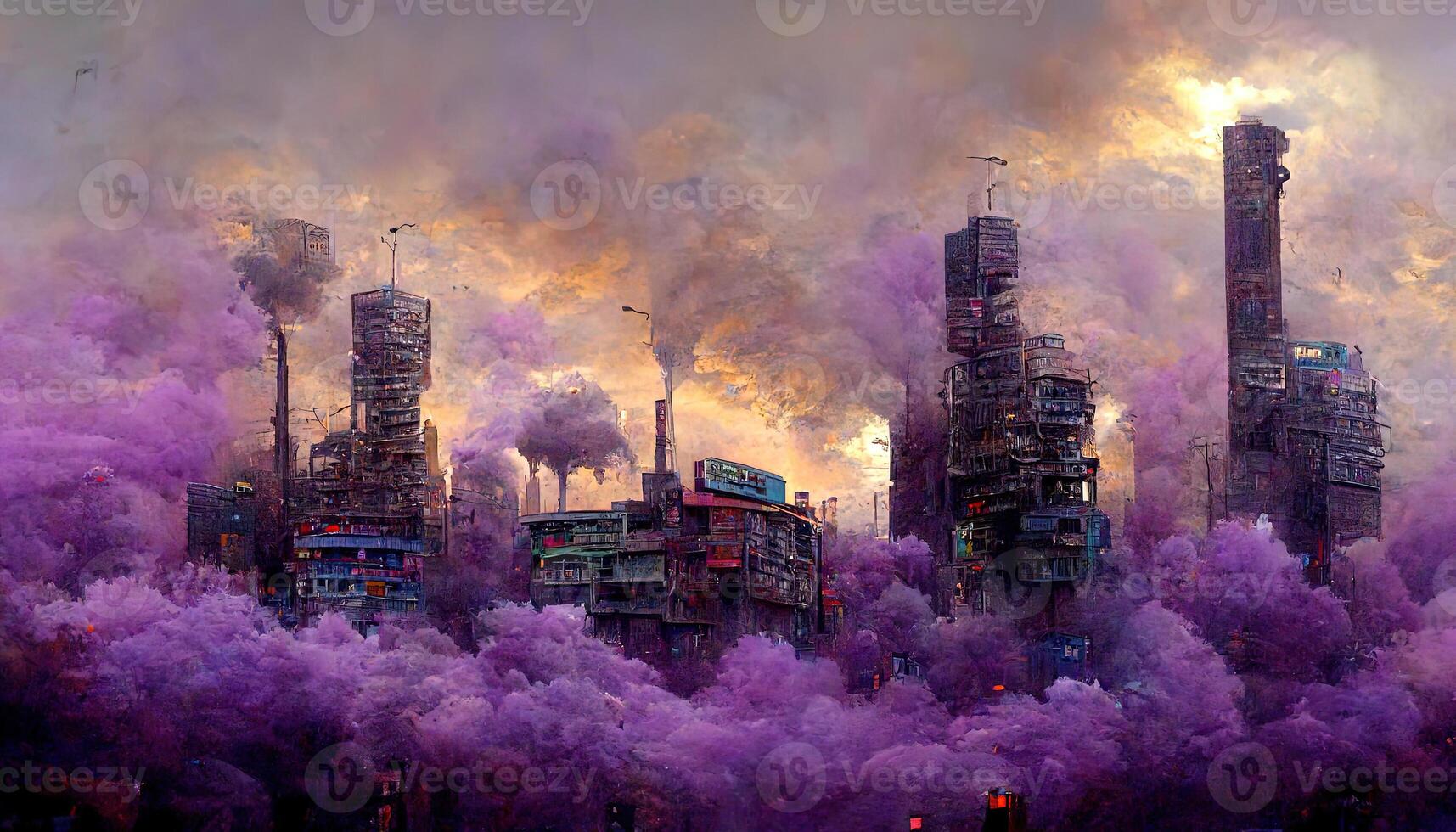 Future city on artificial island cartoon. photo