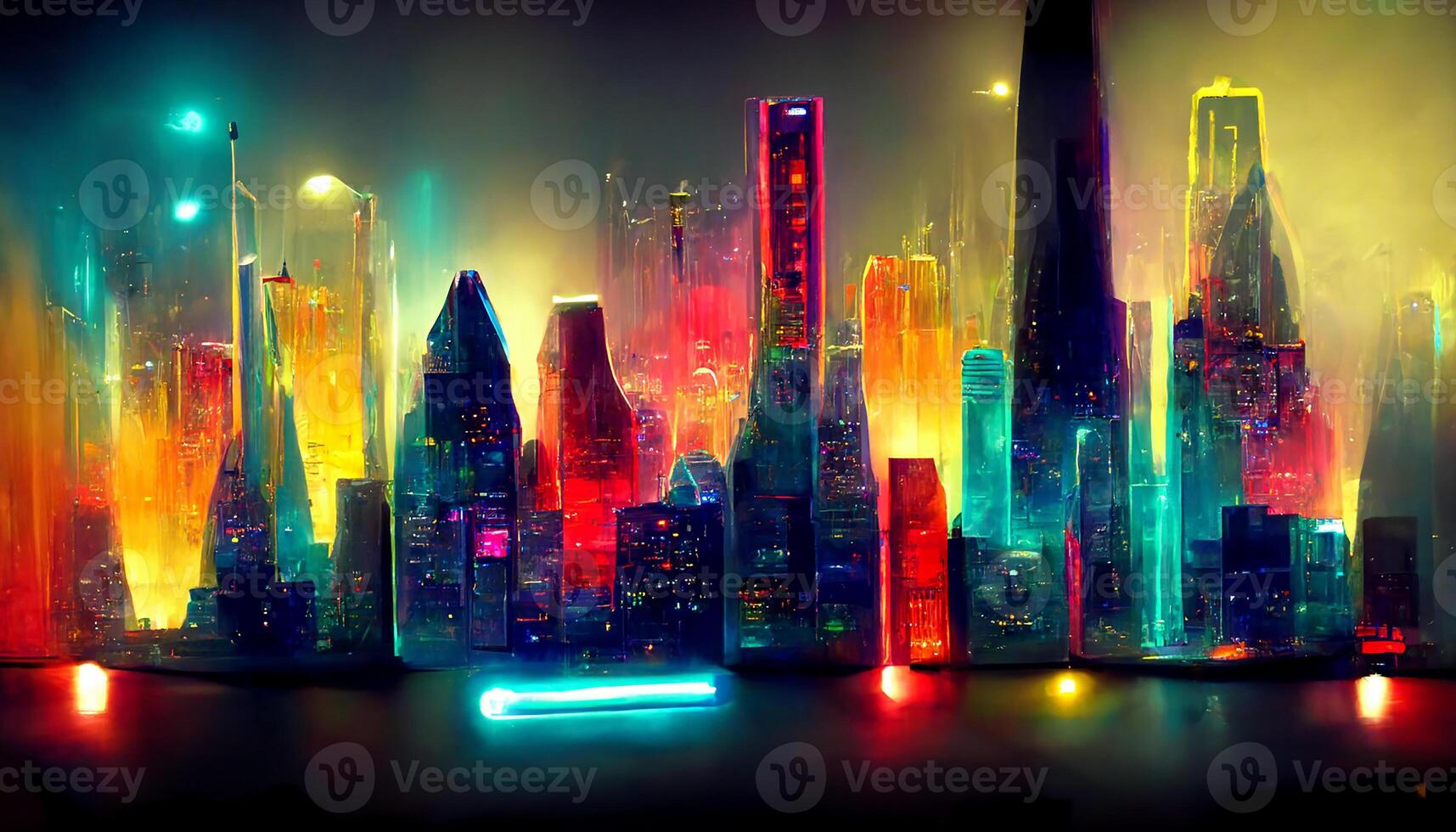 Modern city cartoon vector night landscape.. photo