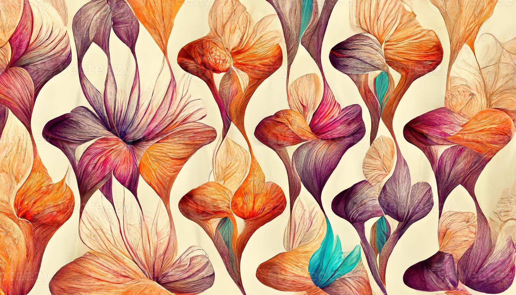 Textured abstract watercolor flowers with a golden sheen. An elegant flower card or banner template with space for text. 3D illustration. photo