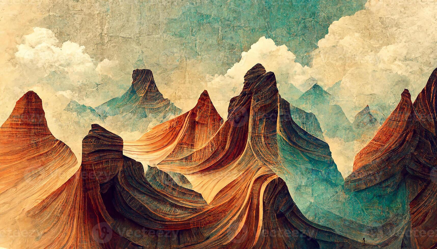 Mountains abstract background earth tone watercolor vector. photo