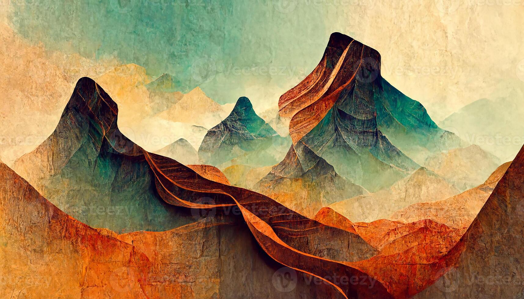 Mountains abstract background earth tone watercolor vector. photo