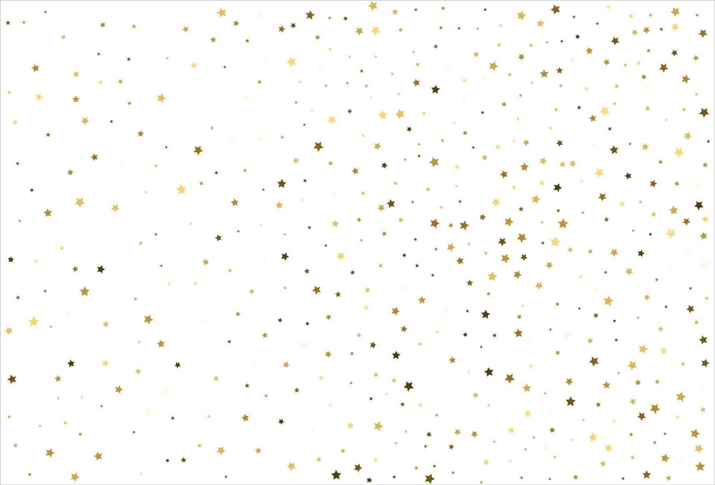 Random falling gold stars on white background. Glitter pattern for banner, greeting card, Christmas and New Year card, invitation, postcard, paper packaging vector