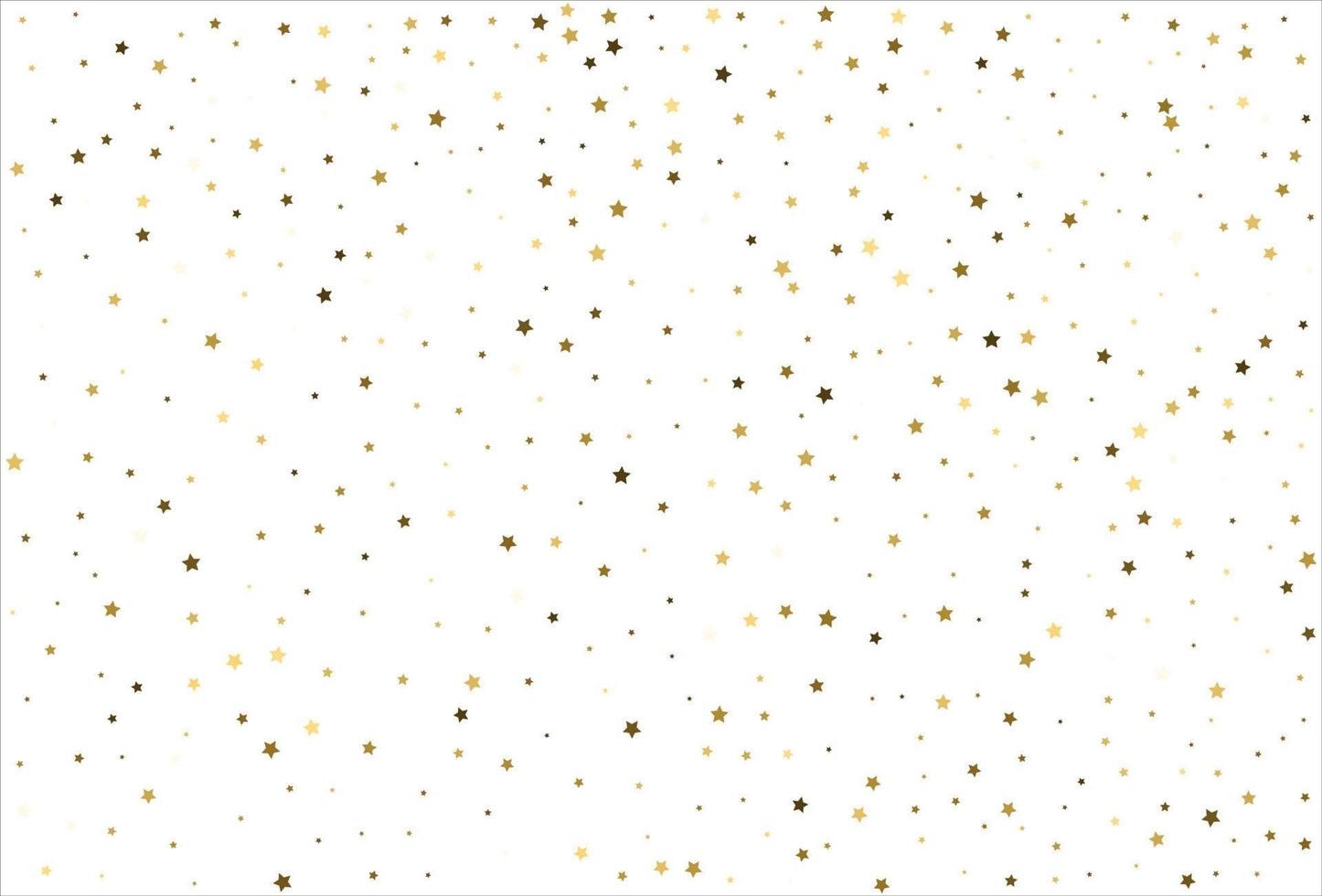 Random falling gold stars on white background. Glitter pattern for banner, greeting card, Christmas and New Year card, invitation, postcard, paper packaging vector